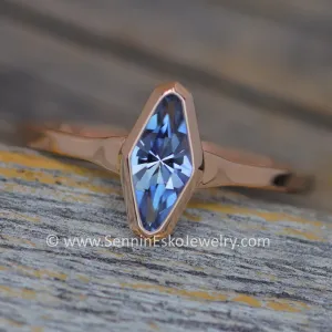READY TO SHIP 0.44 Carat Blue Sapphire Rose Gold Bezel Ring - Size 6.5