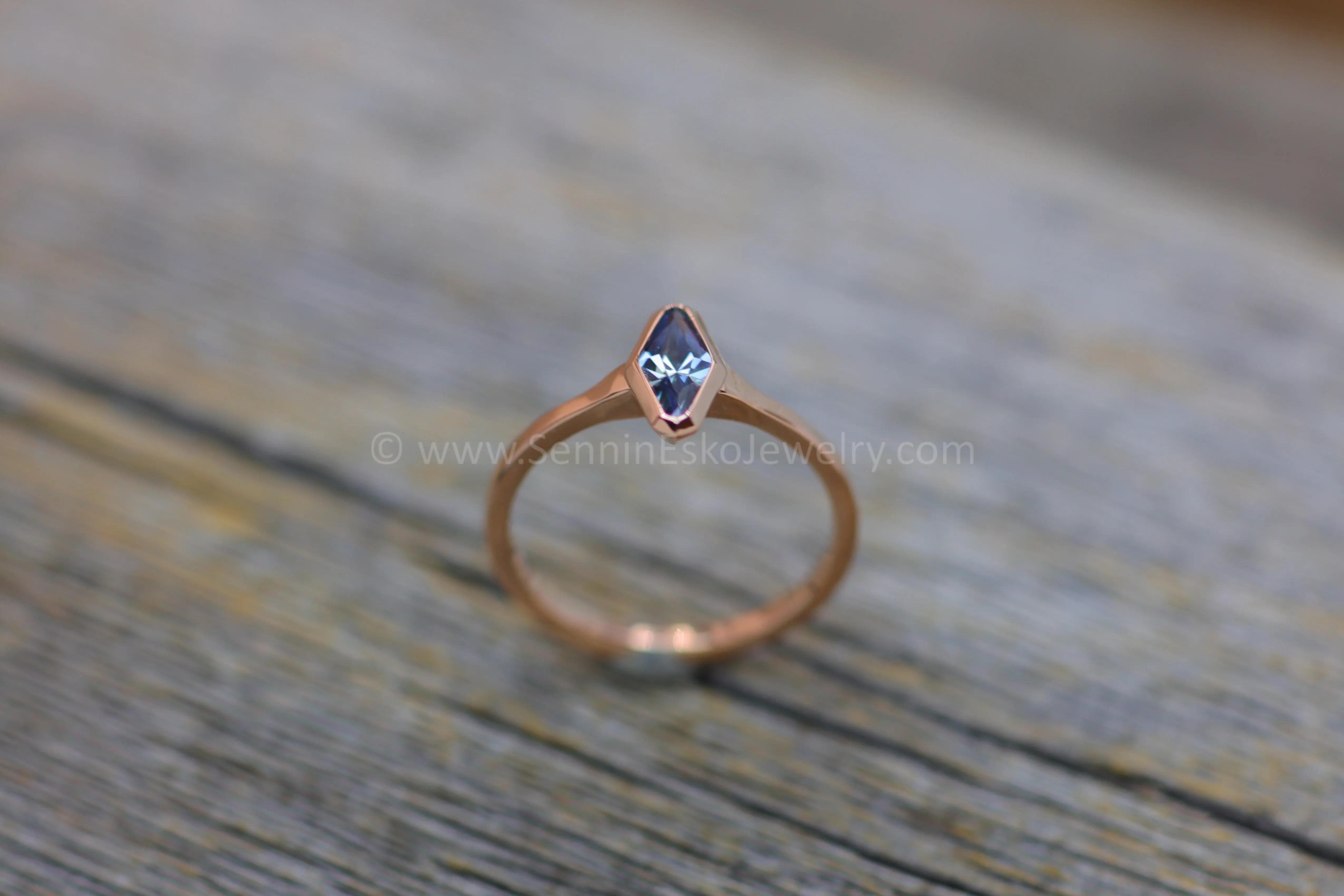 READY TO SHIP 0.44 Carat Blue Sapphire Rose Gold Bezel Ring - Size 6.5