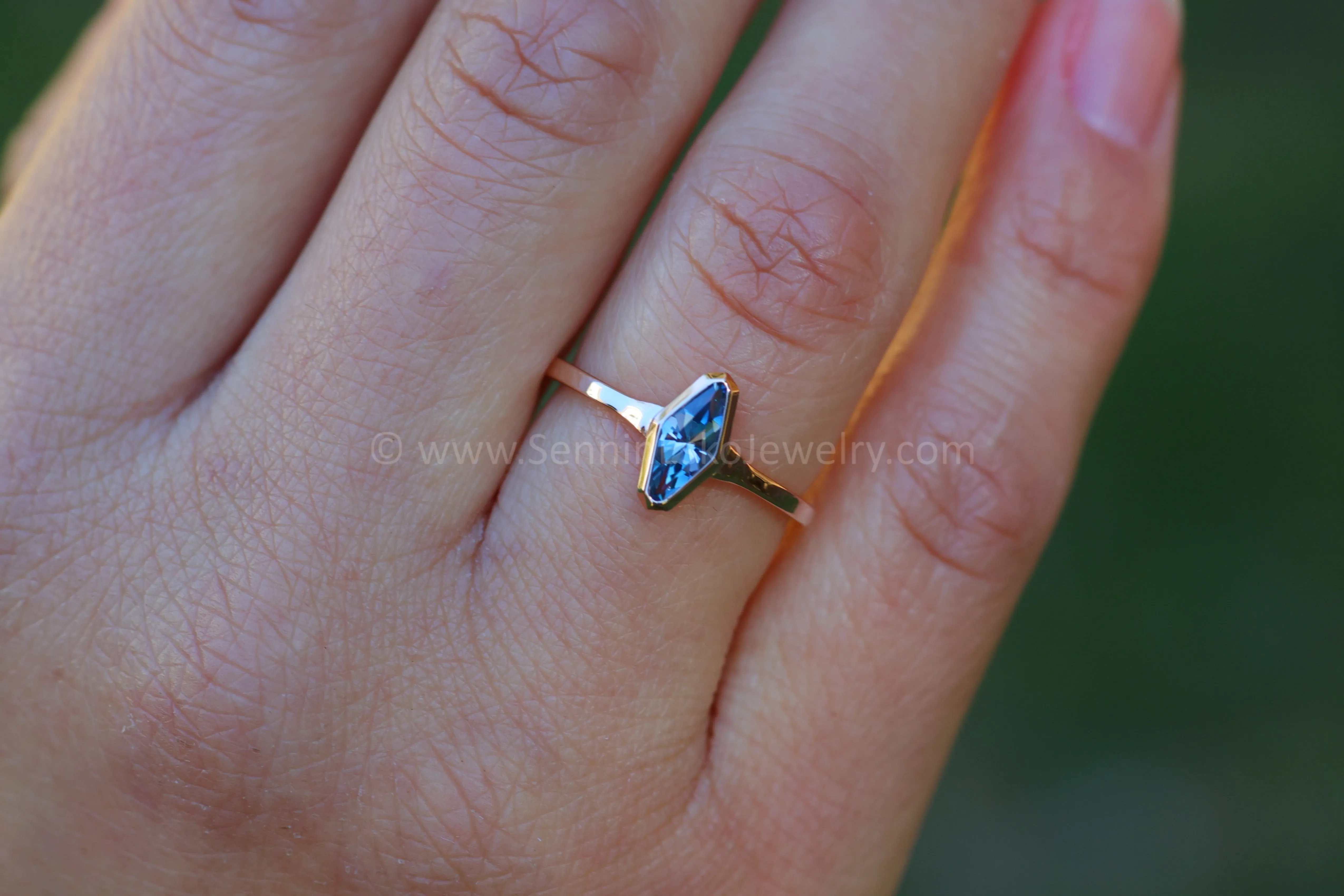 READY TO SHIP 0.44 Carat Blue Sapphire Rose Gold Bezel Ring - Size 6.5