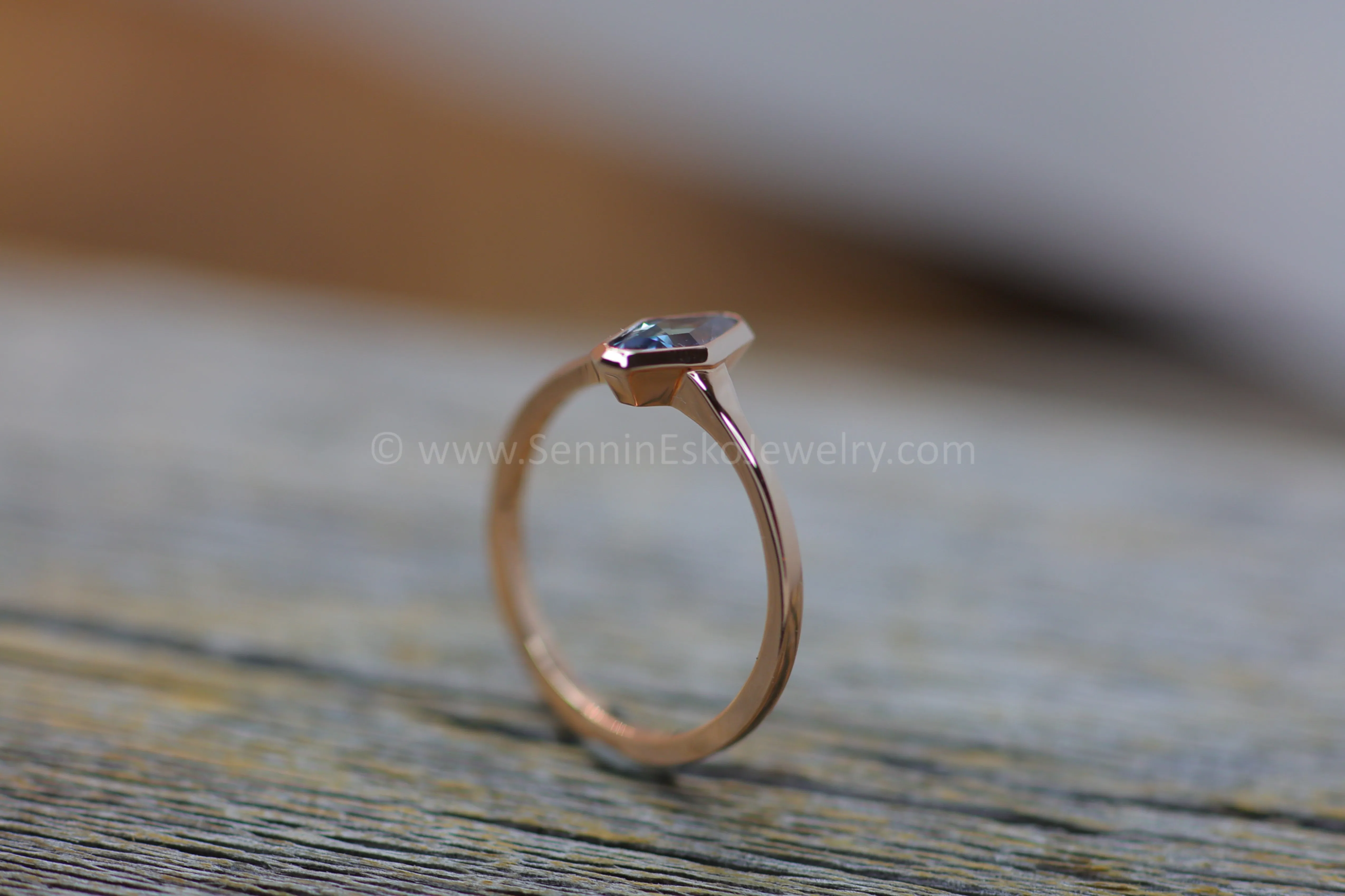 READY TO SHIP 0.44 Carat Blue Sapphire Rose Gold Bezel Ring - Size 6.5