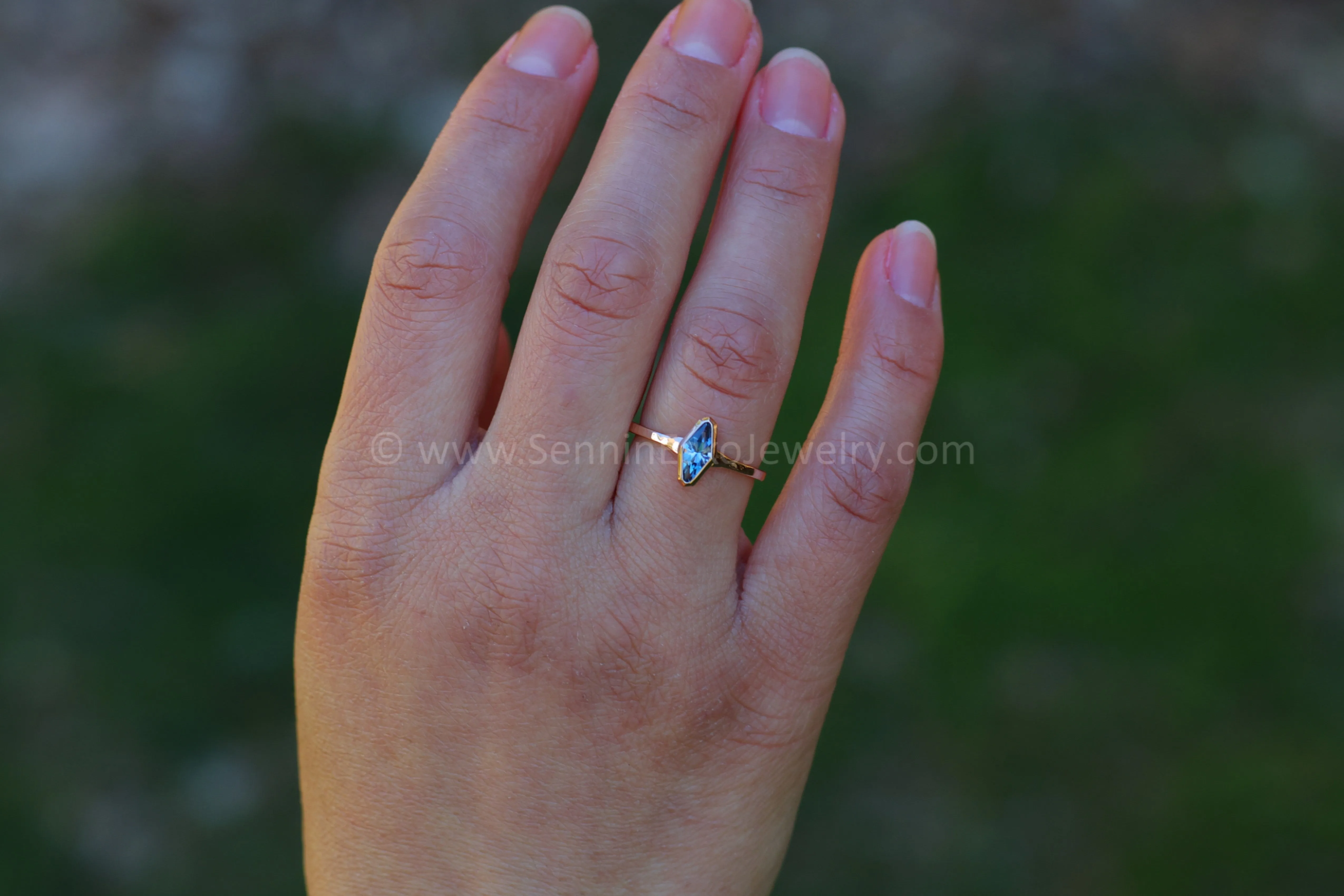 READY TO SHIP 0.44 Carat Blue Sapphire Rose Gold Bezel Ring - Size 6.5