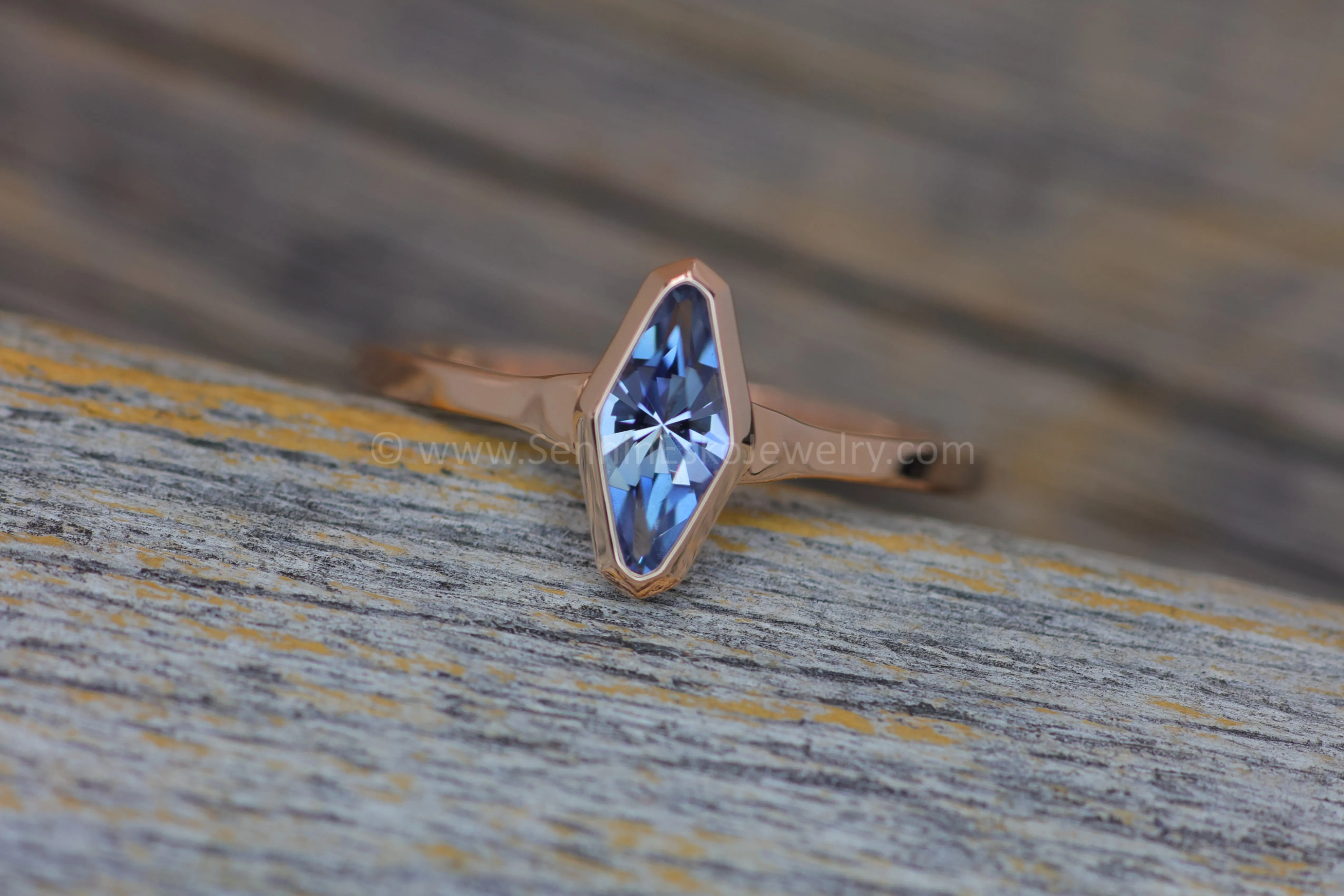 READY TO SHIP 0.44 Carat Blue Sapphire Rose Gold Bezel Ring - Size 6.5