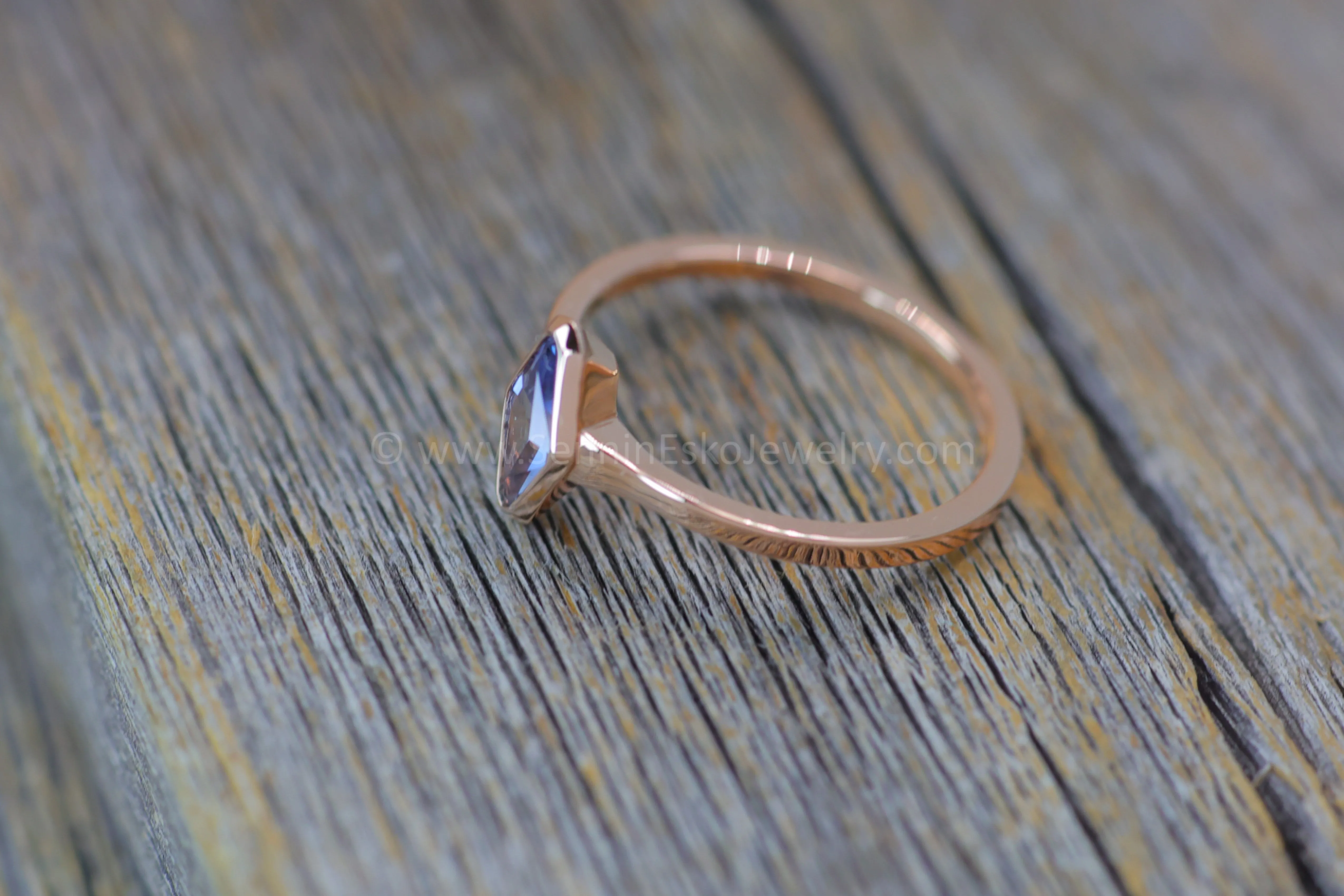 READY TO SHIP 0.44 Carat Blue Sapphire Rose Gold Bezel Ring - Size 6.5