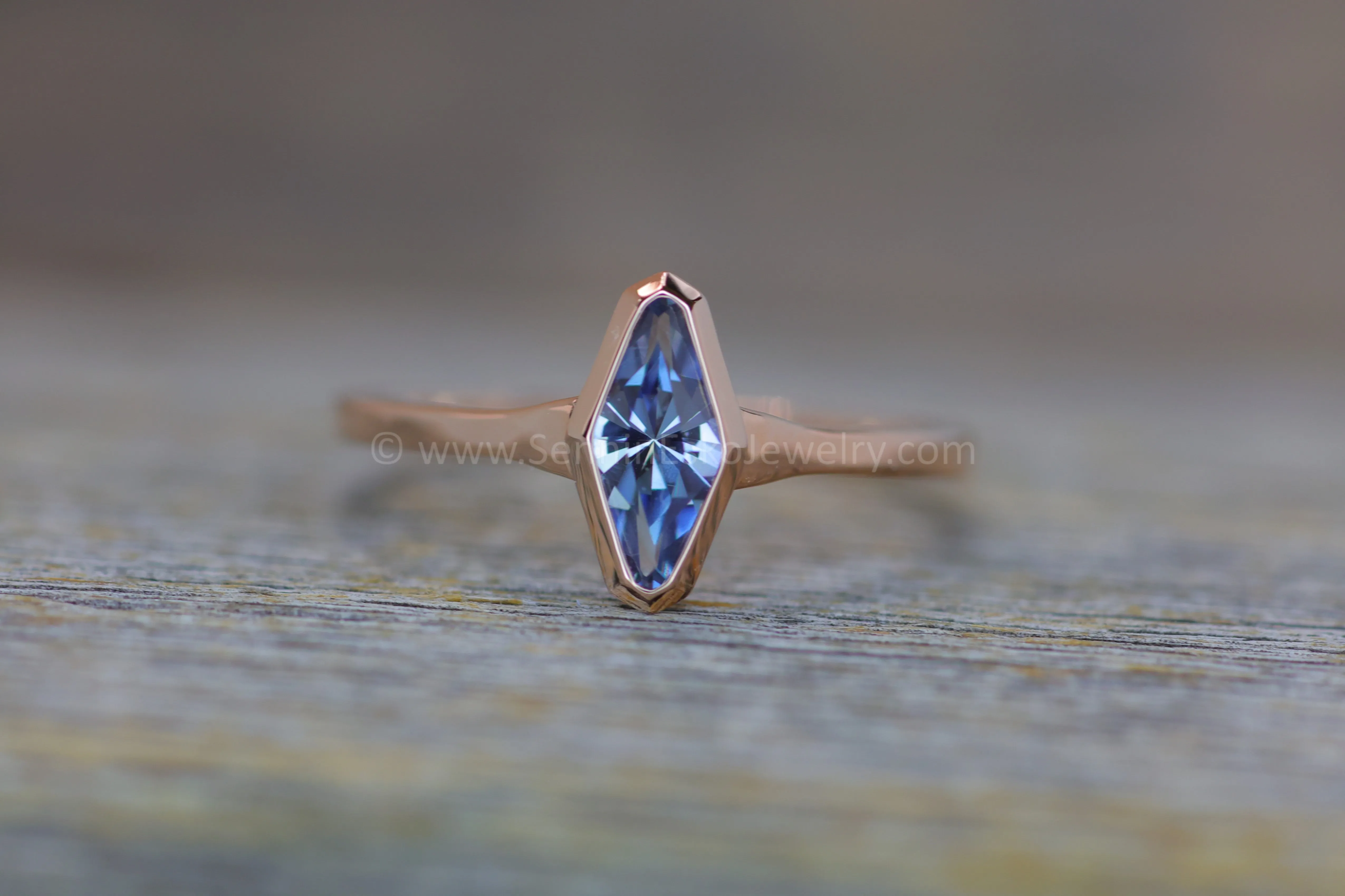 READY TO SHIP 0.44 Carat Blue Sapphire Rose Gold Bezel Ring - Size 6.5