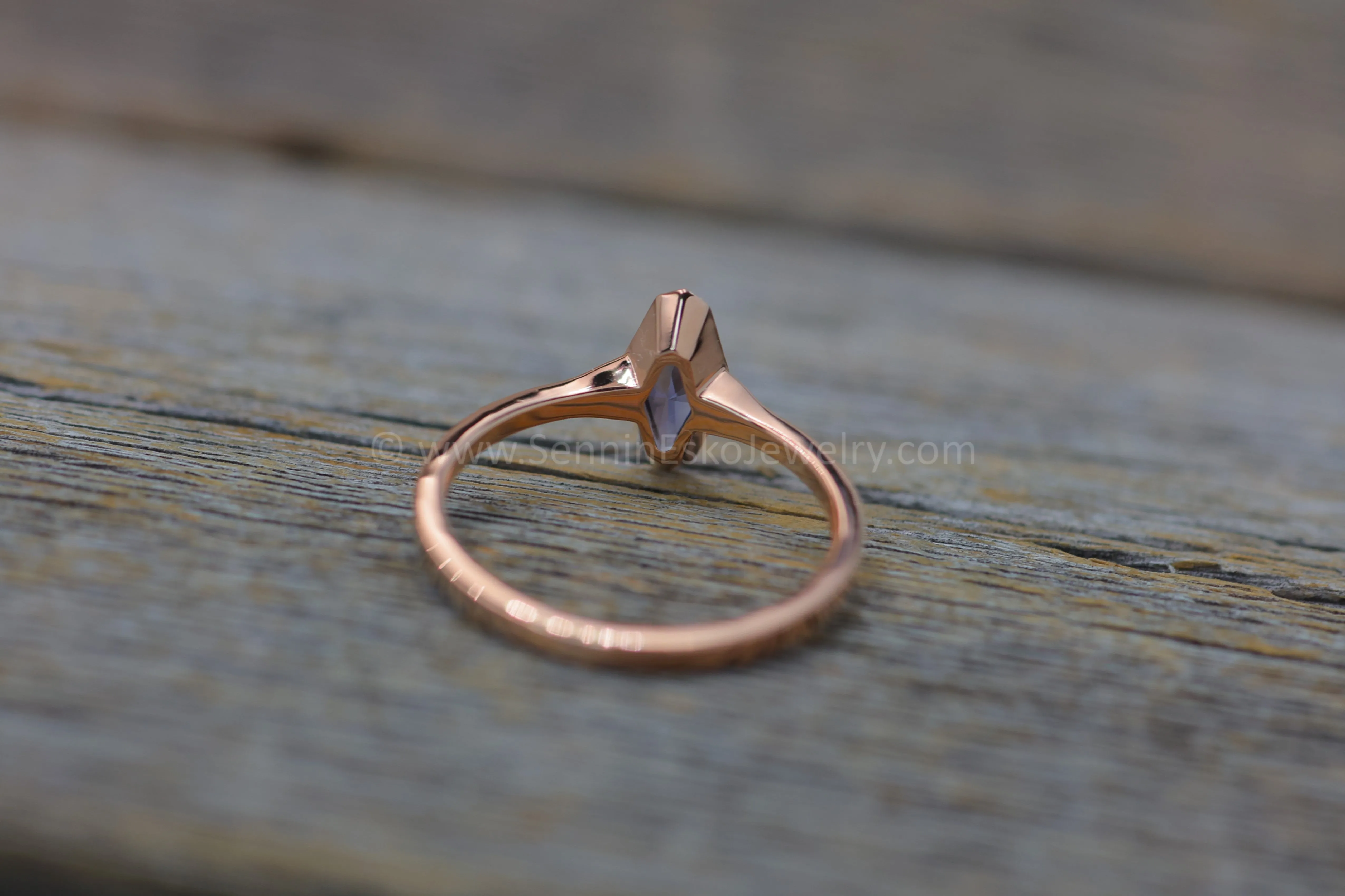 READY TO SHIP 0.44 Carat Blue Sapphire Rose Gold Bezel Ring - Size 6.5