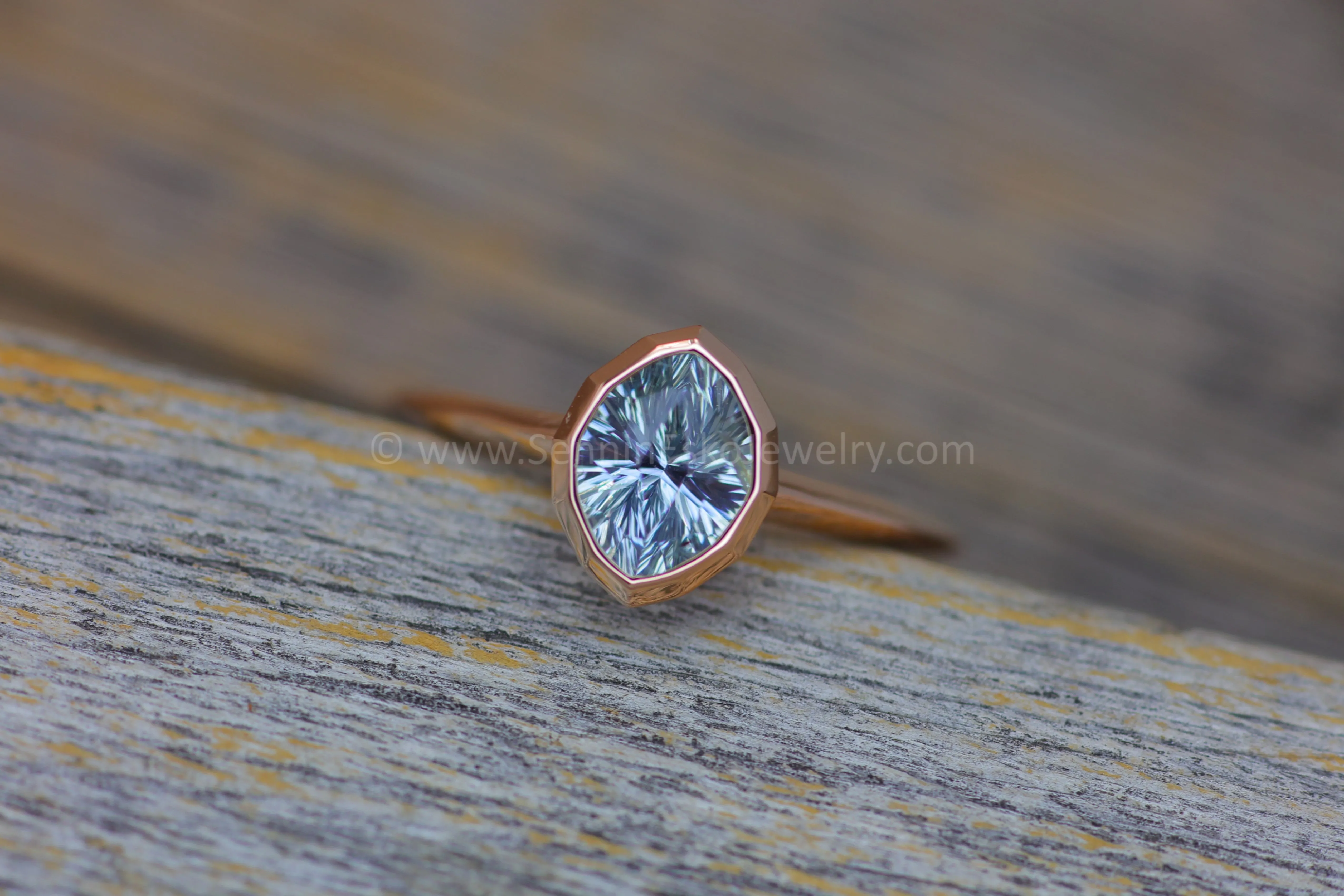 READY TO SHIP 1.4 Carat Blue Sapphire Navette Rose Gold Bezel Ring - Size 6.5