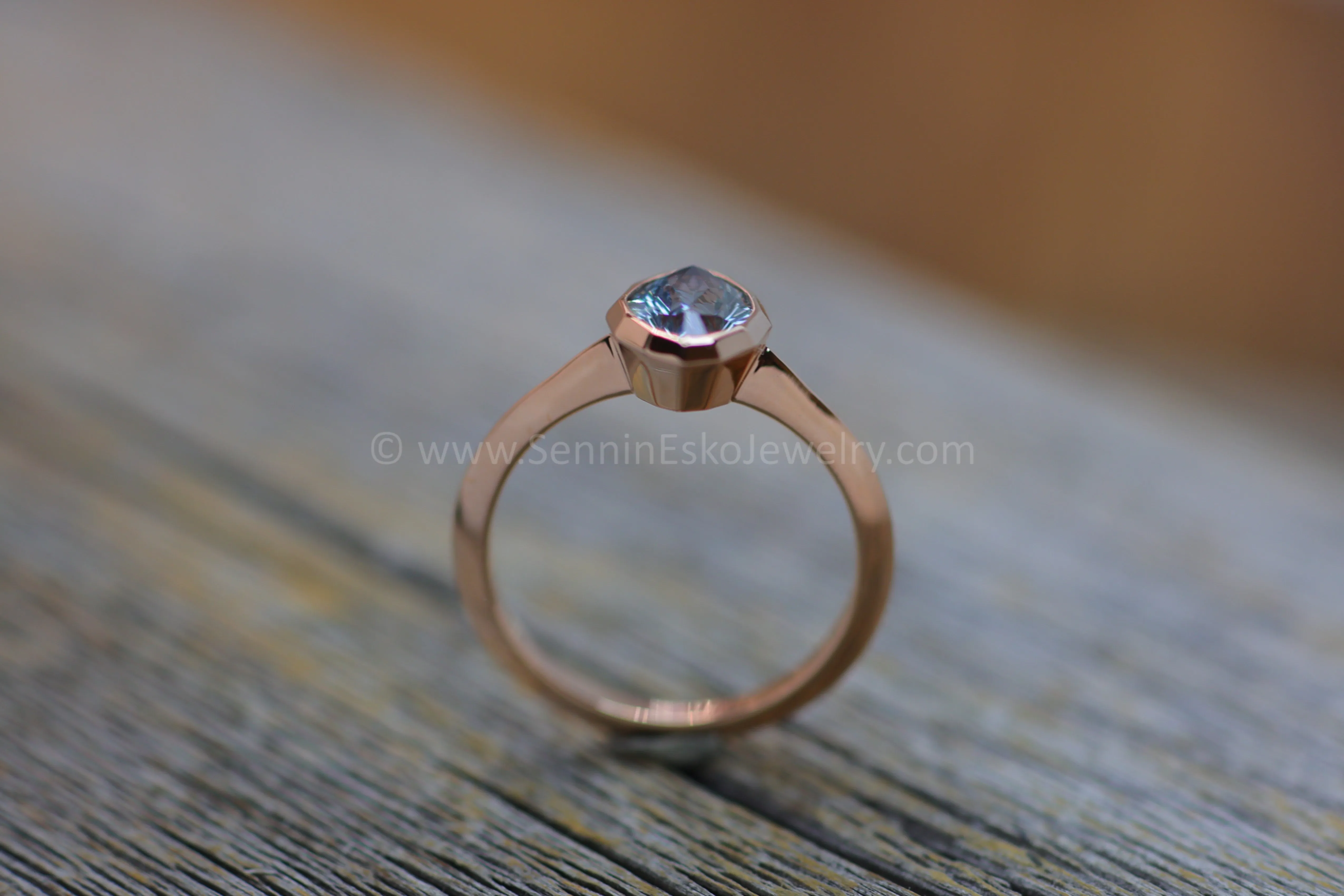 READY TO SHIP 1.4 Carat Blue Sapphire Navette Rose Gold Bezel Ring - Size 6.5
