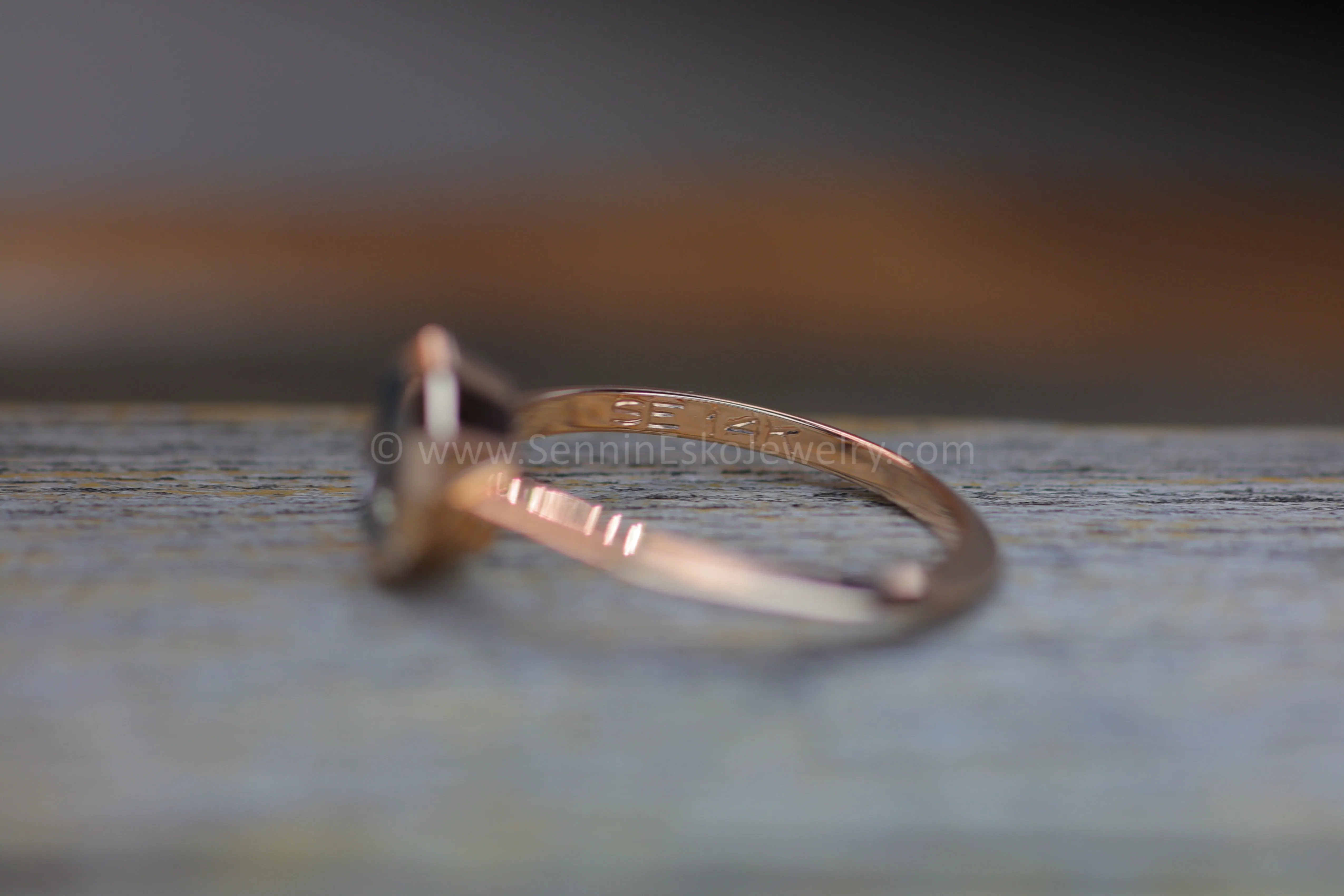 READY TO SHIP 1.4 Carat Blue Sapphire Navette Rose Gold Bezel Ring - Size 6.5
