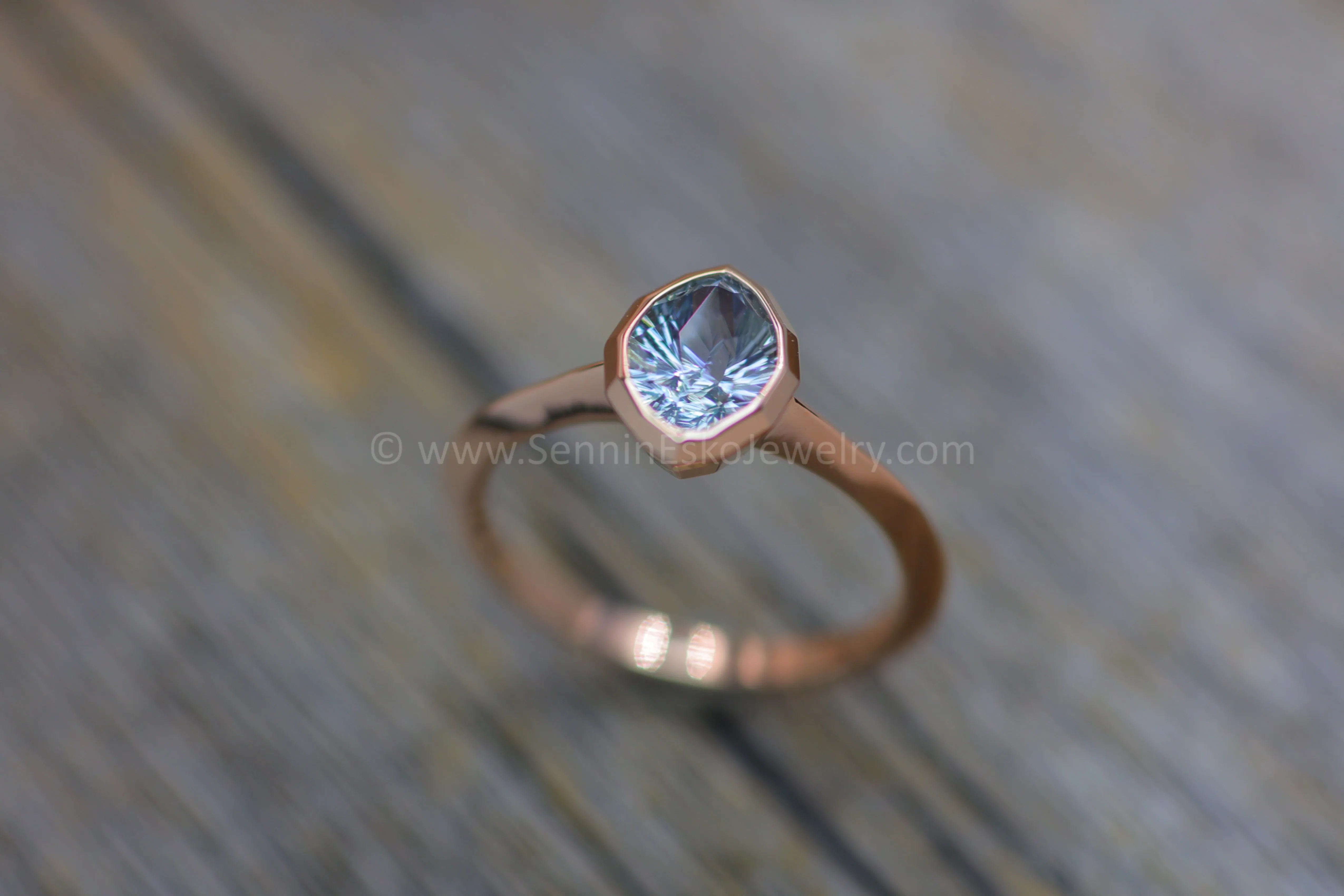 READY TO SHIP 1.4 Carat Blue Sapphire Navette Rose Gold Bezel Ring - Size 6.5