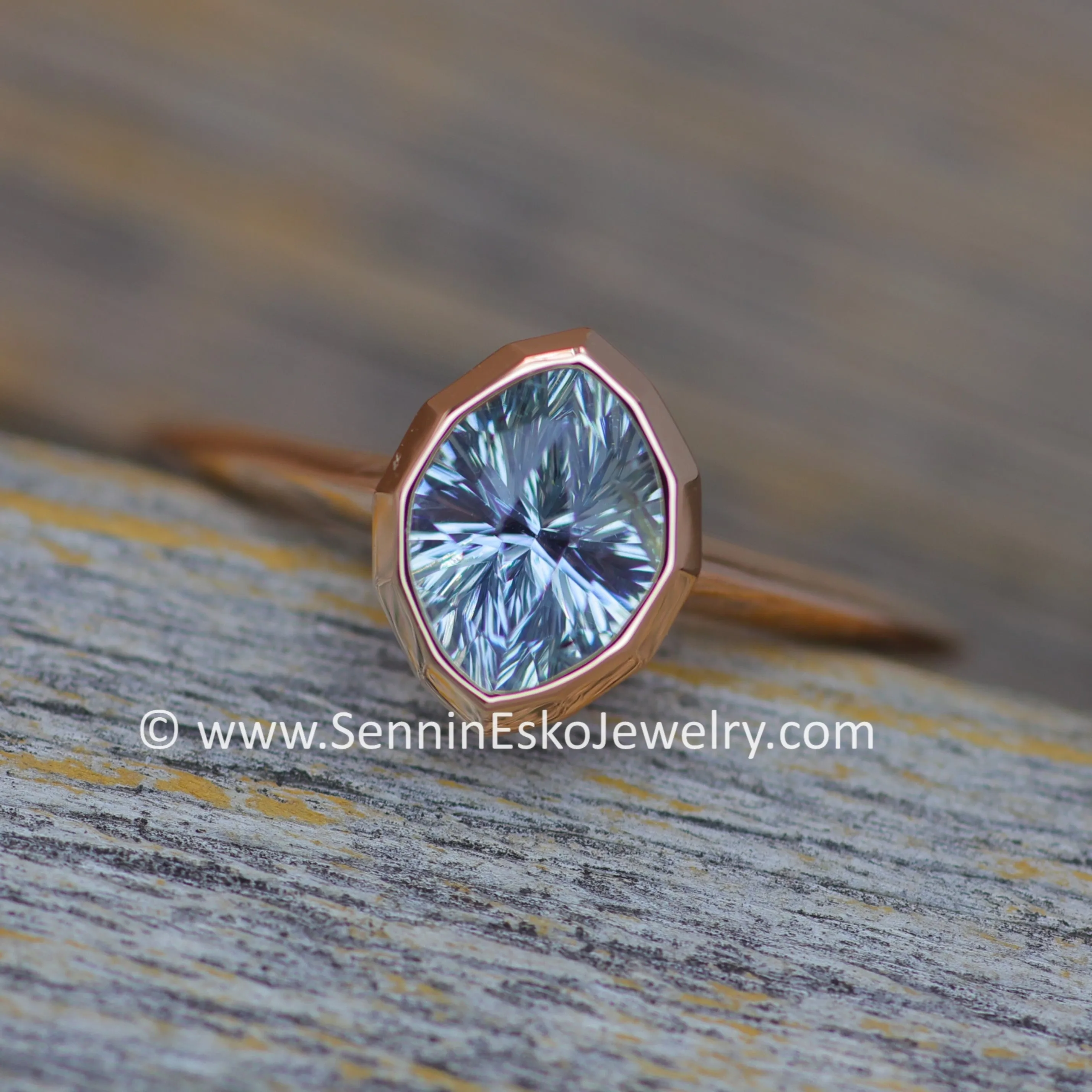 READY TO SHIP 1.4 Carat Blue Sapphire Navette Rose Gold Bezel Ring - Size 6.5