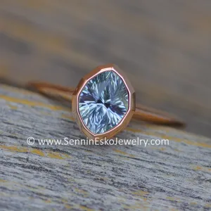 READY TO SHIP 1.4 Carat Blue Sapphire Navette Rose Gold Bezel Ring - Size 6.5