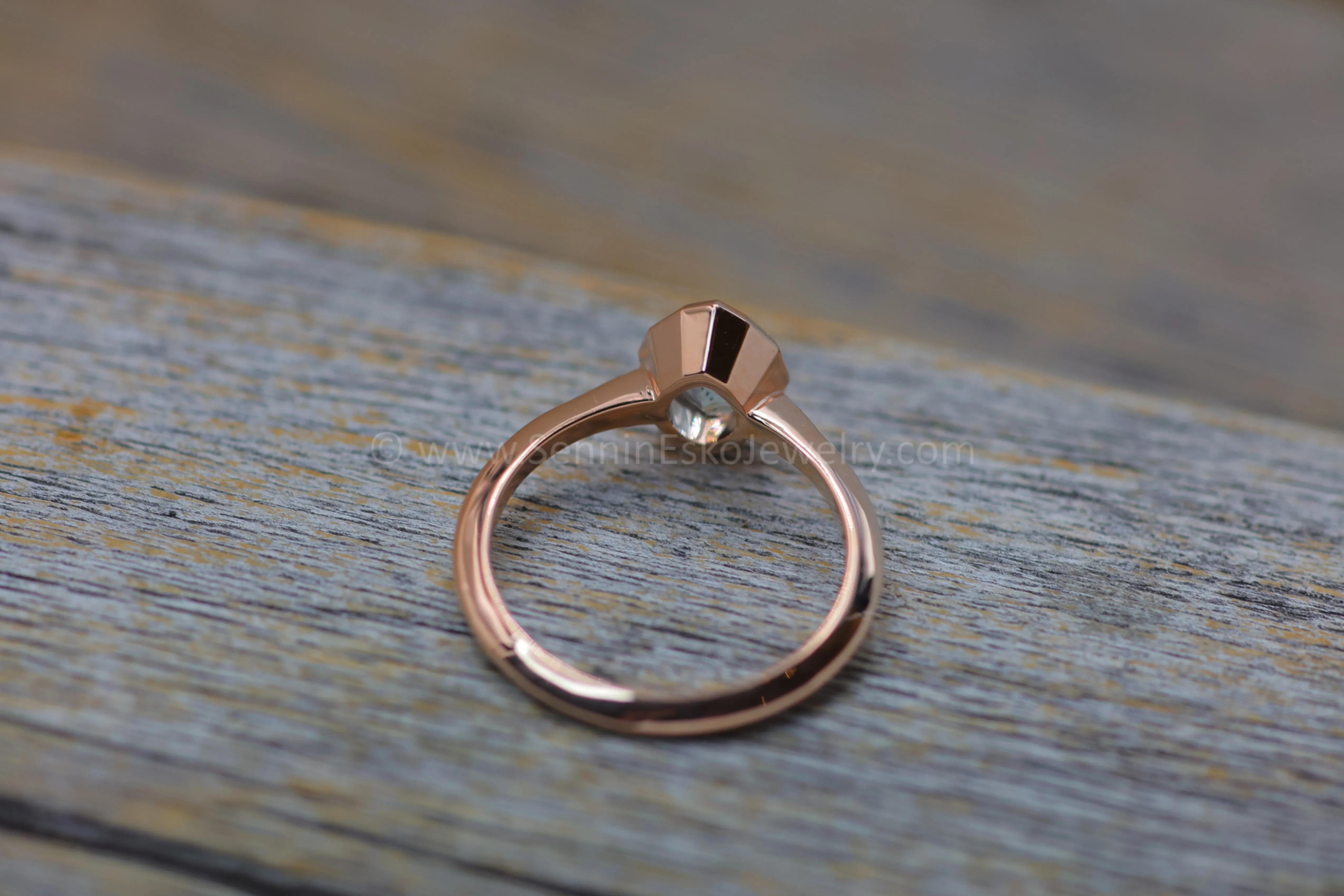READY TO SHIP 1.4 Carat Blue Sapphire Navette Rose Gold Bezel Ring - Size 6.5