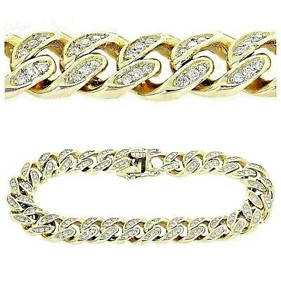 REAL 14K Yellow Gold 5.17ctw Diamond Miami Cuban Link Bracelet 12mm 9"