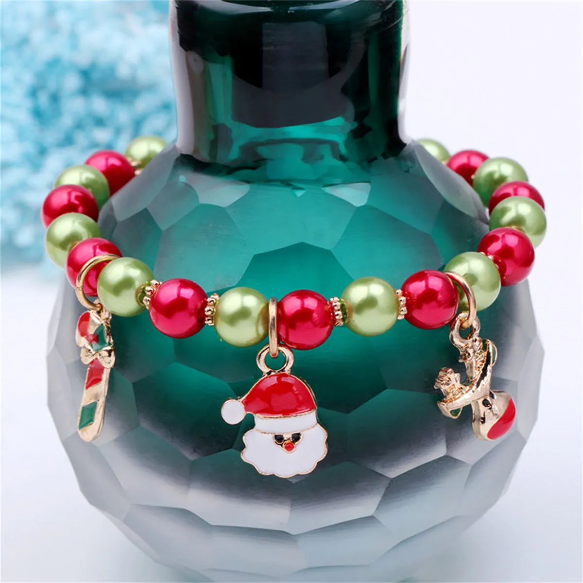 Red Acrylic & Enamel 18K Gold-Plated Christmas Charm Bracelet
