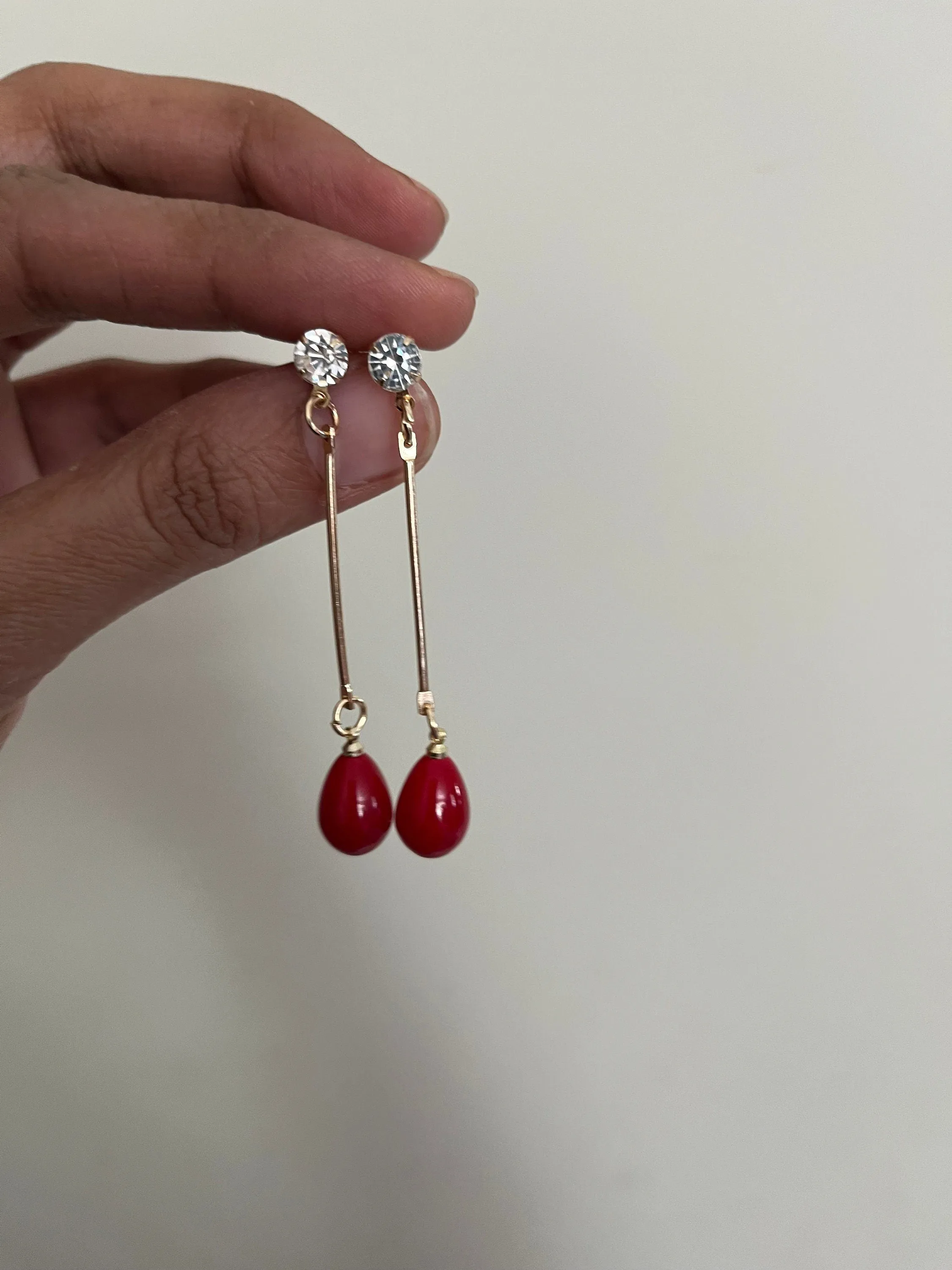 Red drop earrings , red gold earrings ,gold red teardrop earrings , red chandelier  , long red earrings rhinestone
