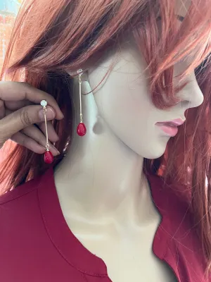 Red drop earrings , red gold earrings ,gold red teardrop earrings , red chandelier  , long red earrings rhinestone