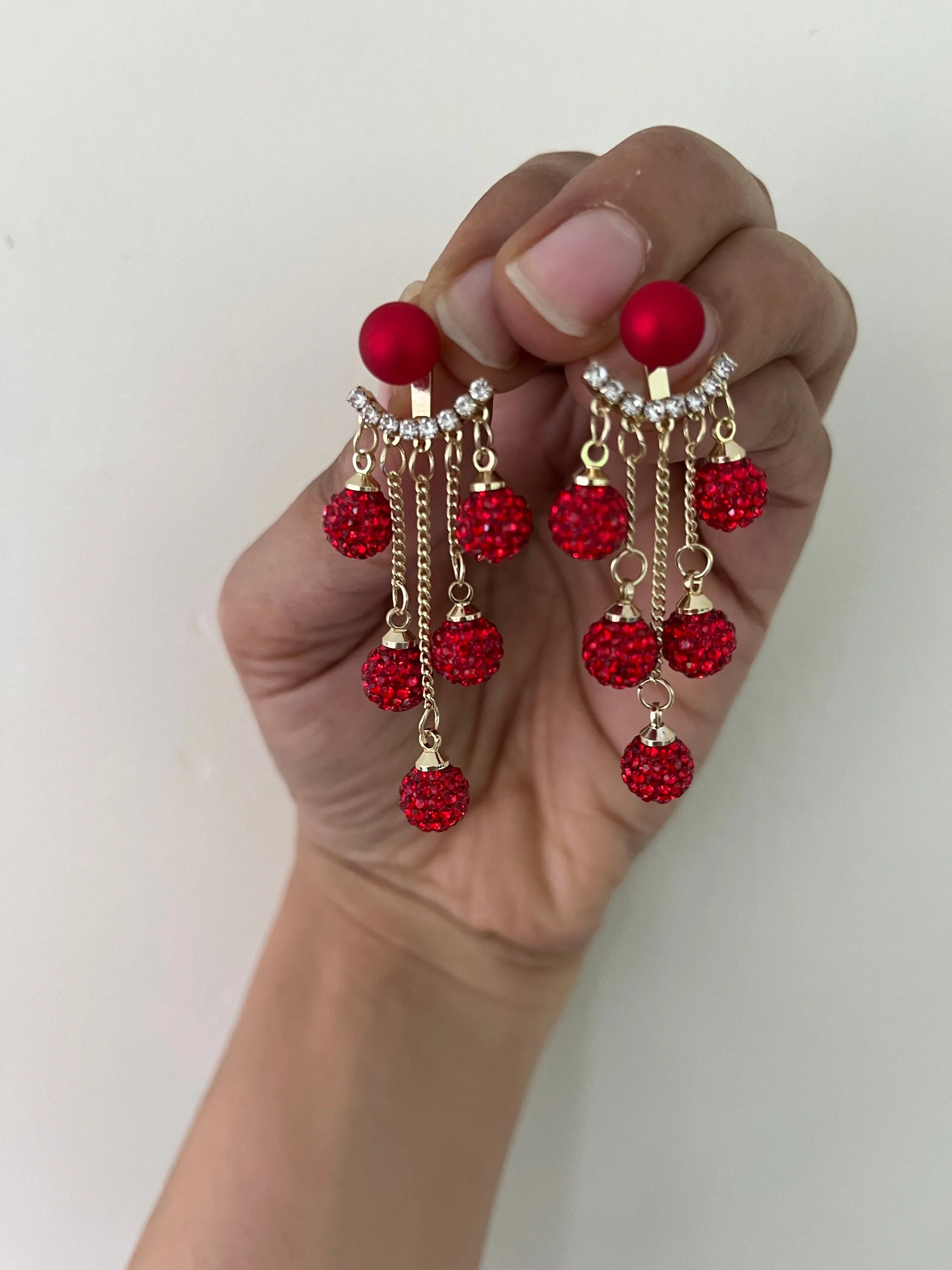 Red fringe earrings , long red rhinestone earrings , long red crystal earrings , red party earrings , red taseel earring