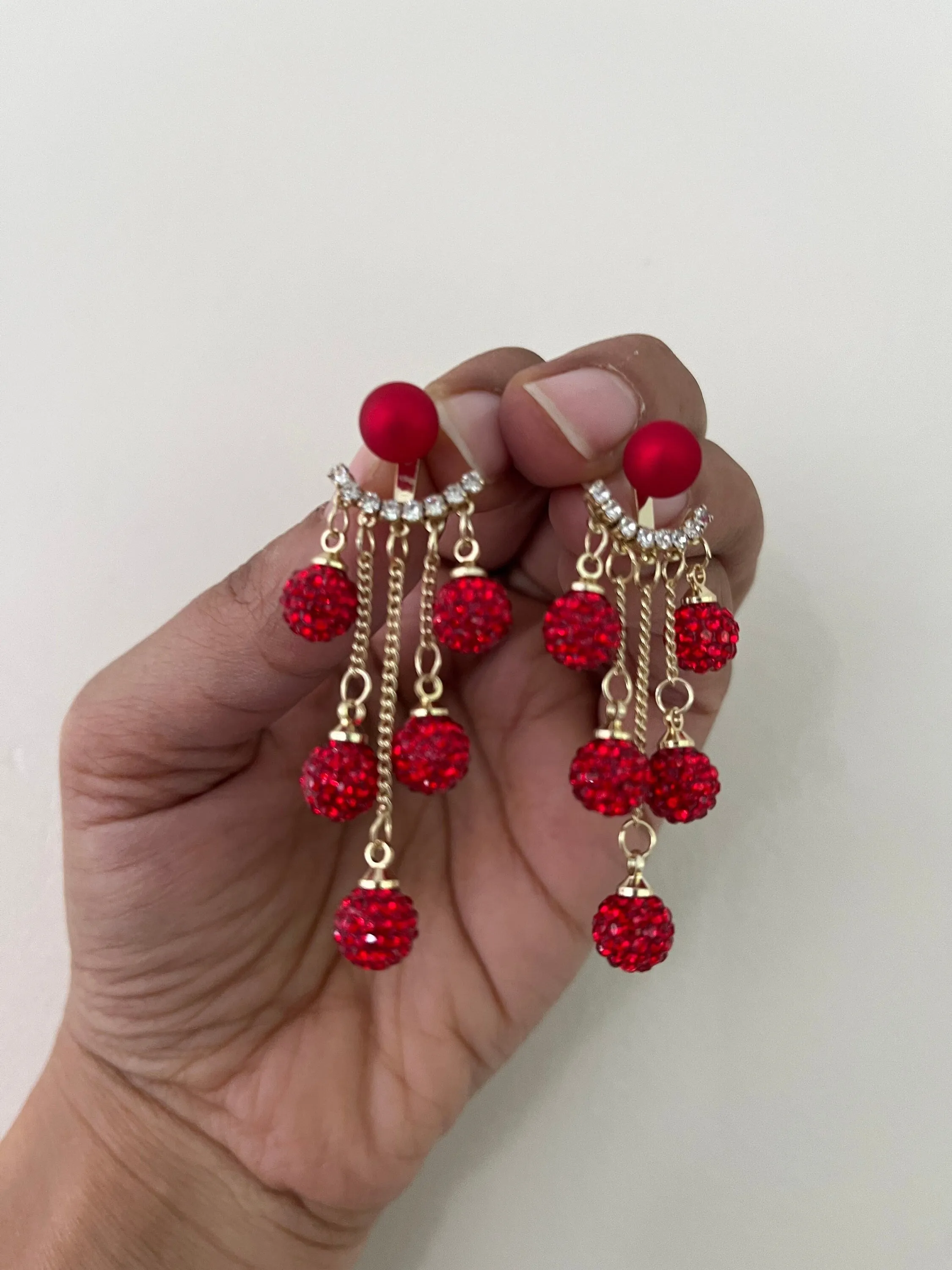 Red fringe earrings , long red rhinestone earrings , long red crystal earrings , red party earrings , red taseel earring