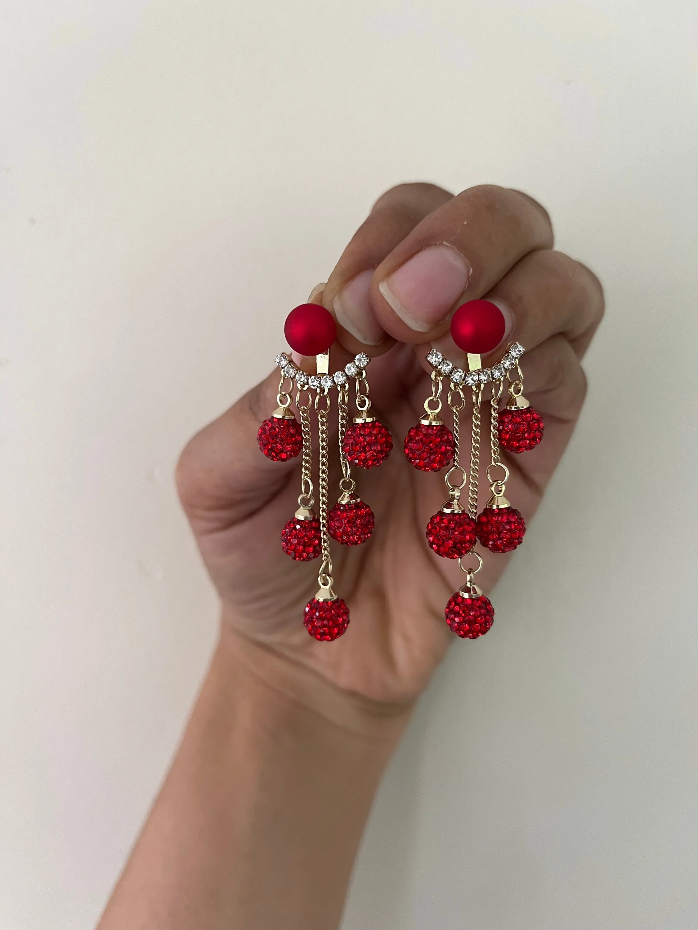 Red fringe earrings , long red rhinestone earrings , long red crystal earrings , red party earrings , red taseel earring