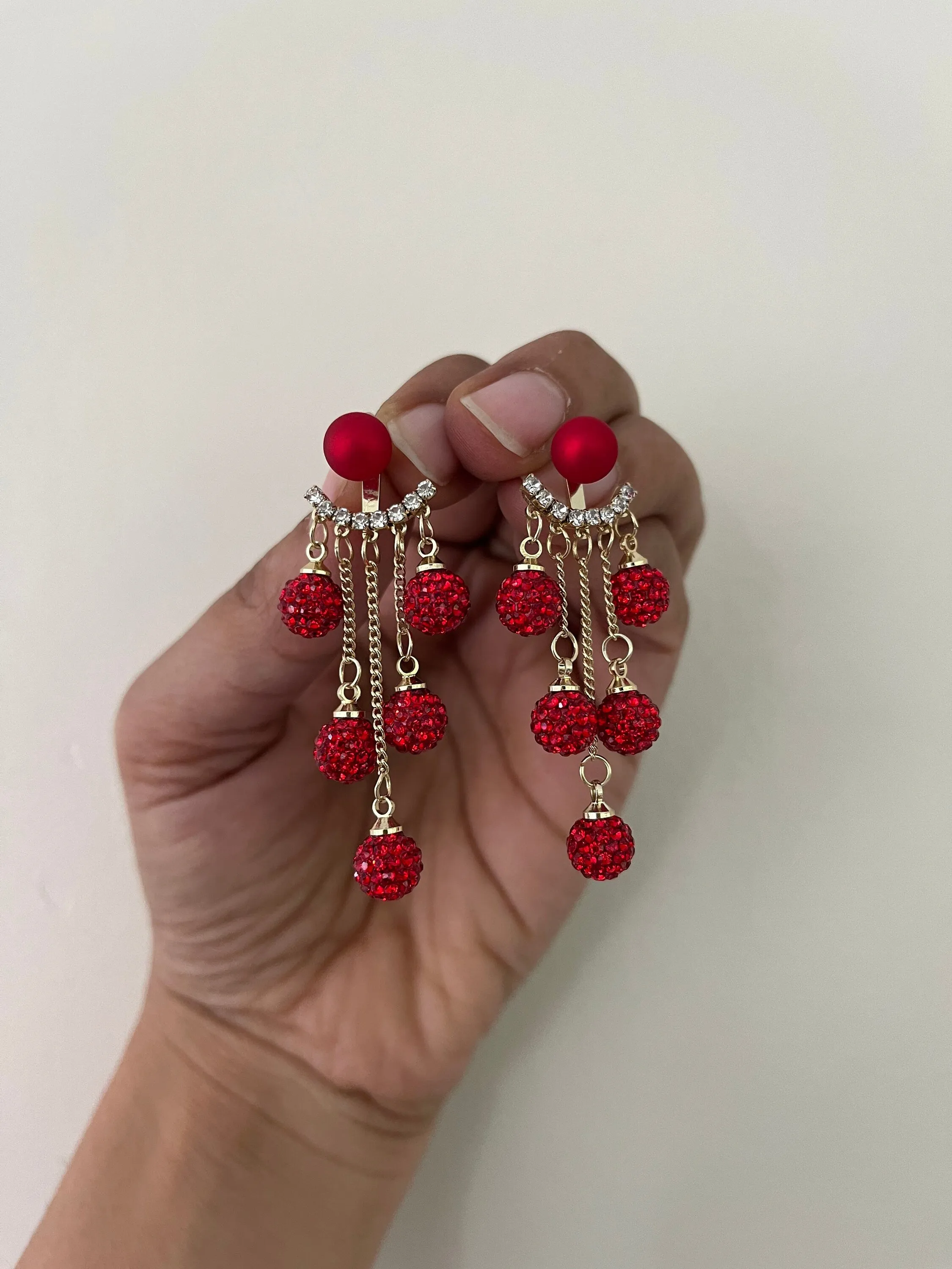 Red fringe earrings , long red rhinestone earrings , long red crystal earrings , red party earrings , red taseel earring