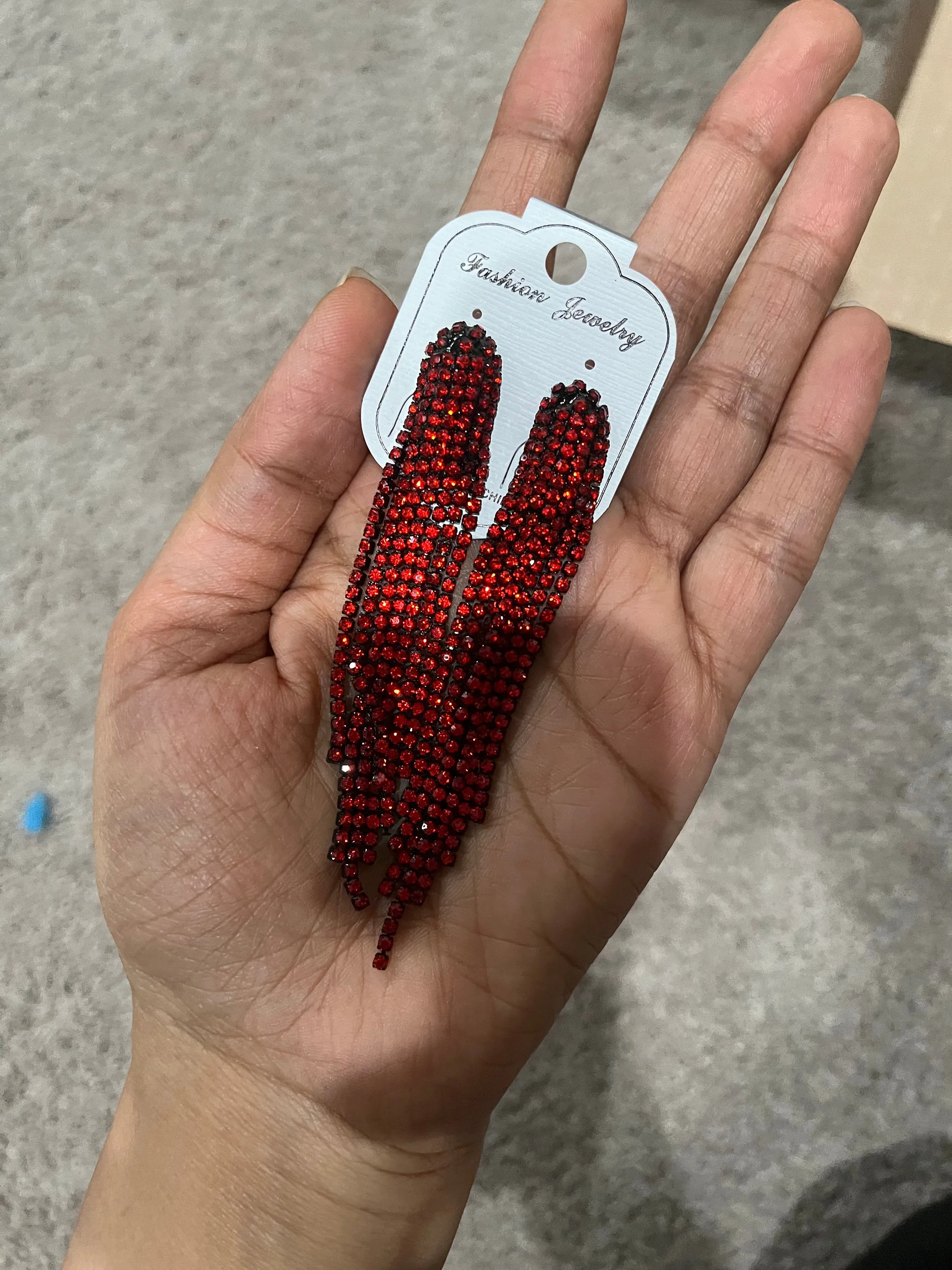 Red fringe earrings , red rhinestone earrings , long red crystal earrings , red party earrings , red dressy earring
