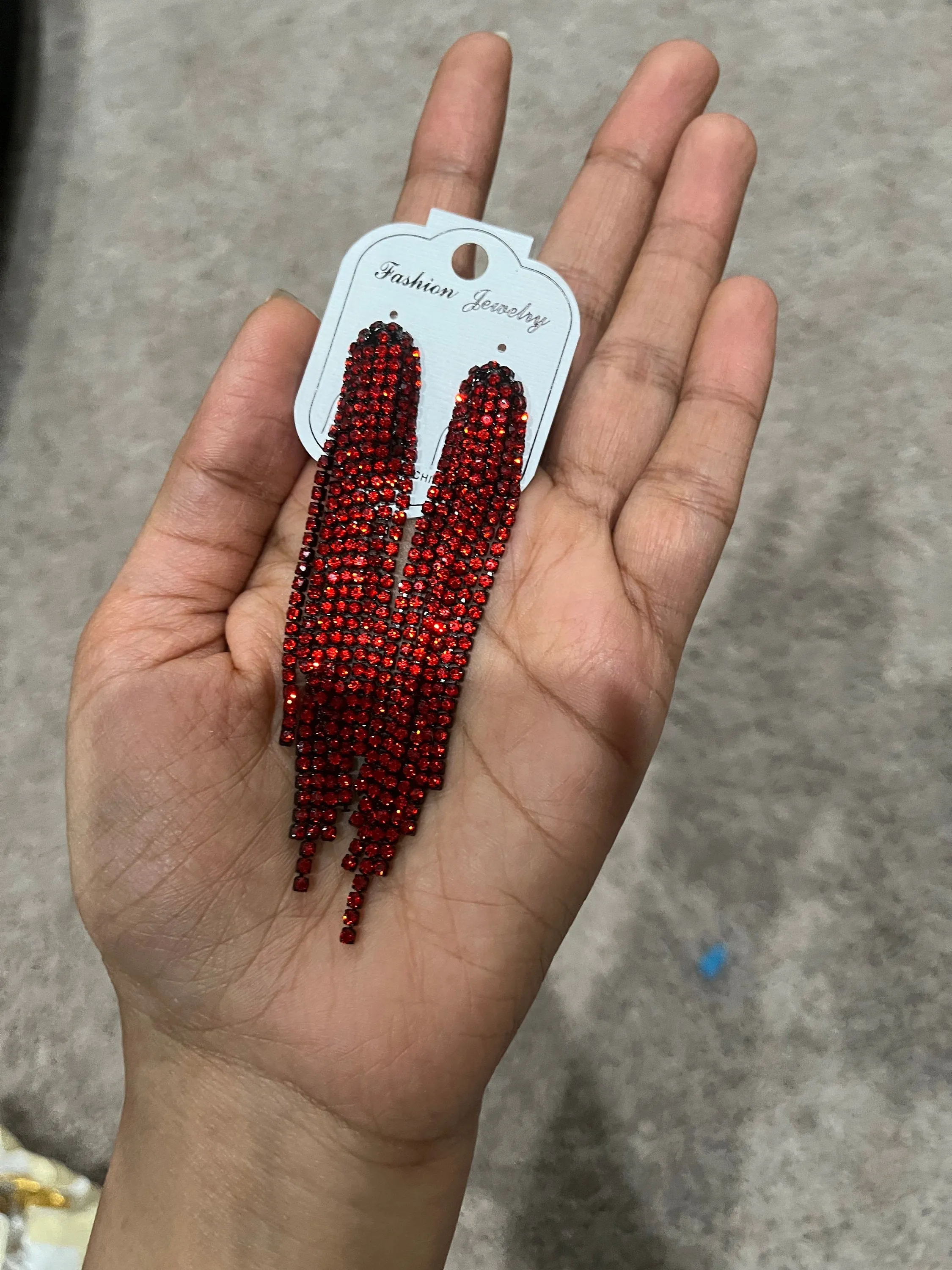 Red fringe earrings , red rhinestone earrings , long red crystal earrings , red party earrings , red dressy earring