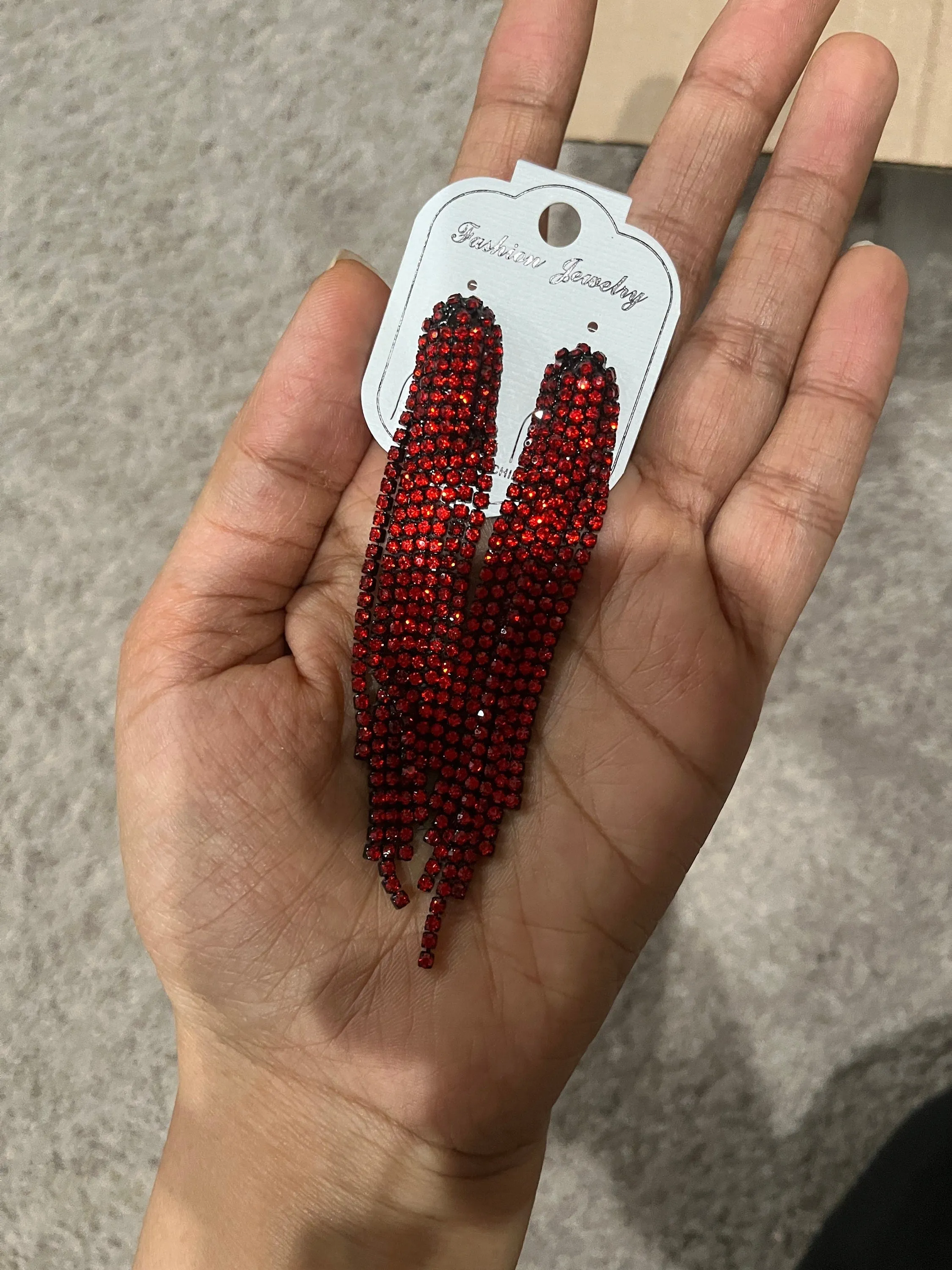 Red fringe earrings , red rhinestone earrings , long red crystal earrings , red party earrings , red dressy earring