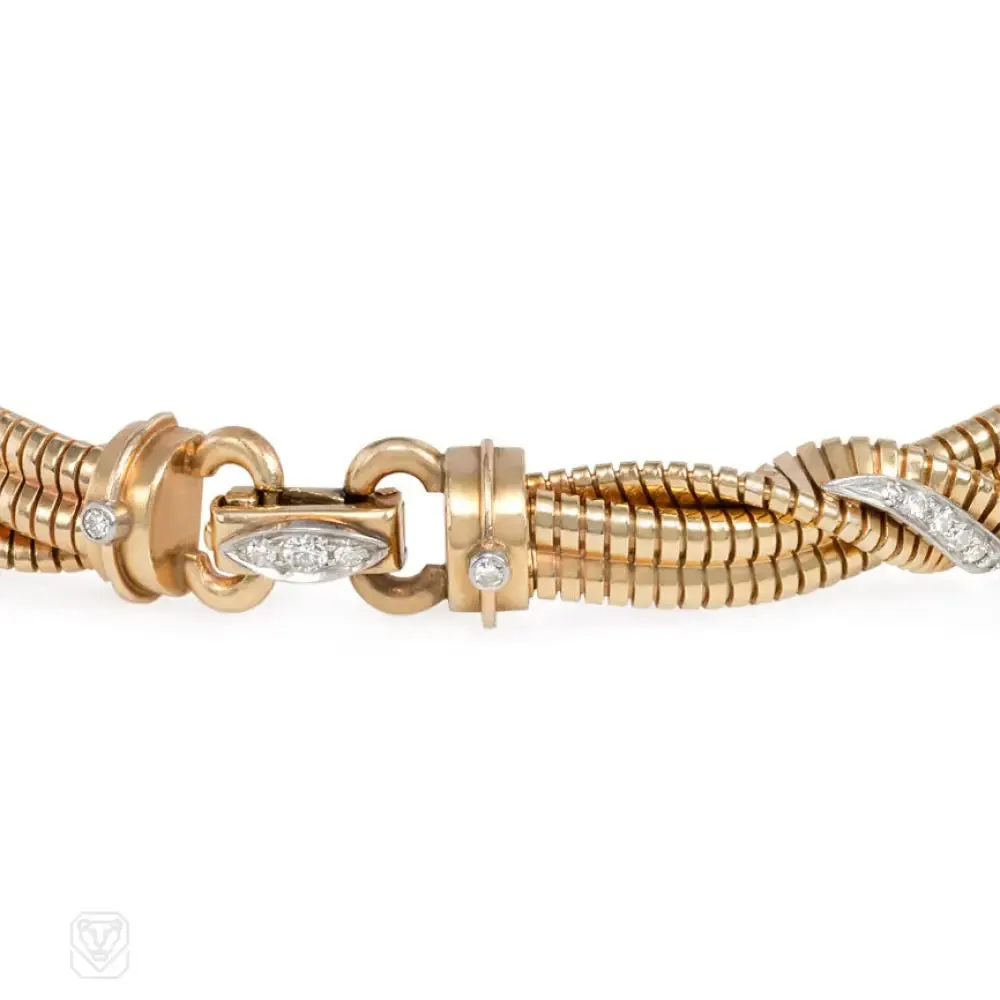 Retro gold and diamond gaspipe bracelet, Tiffany