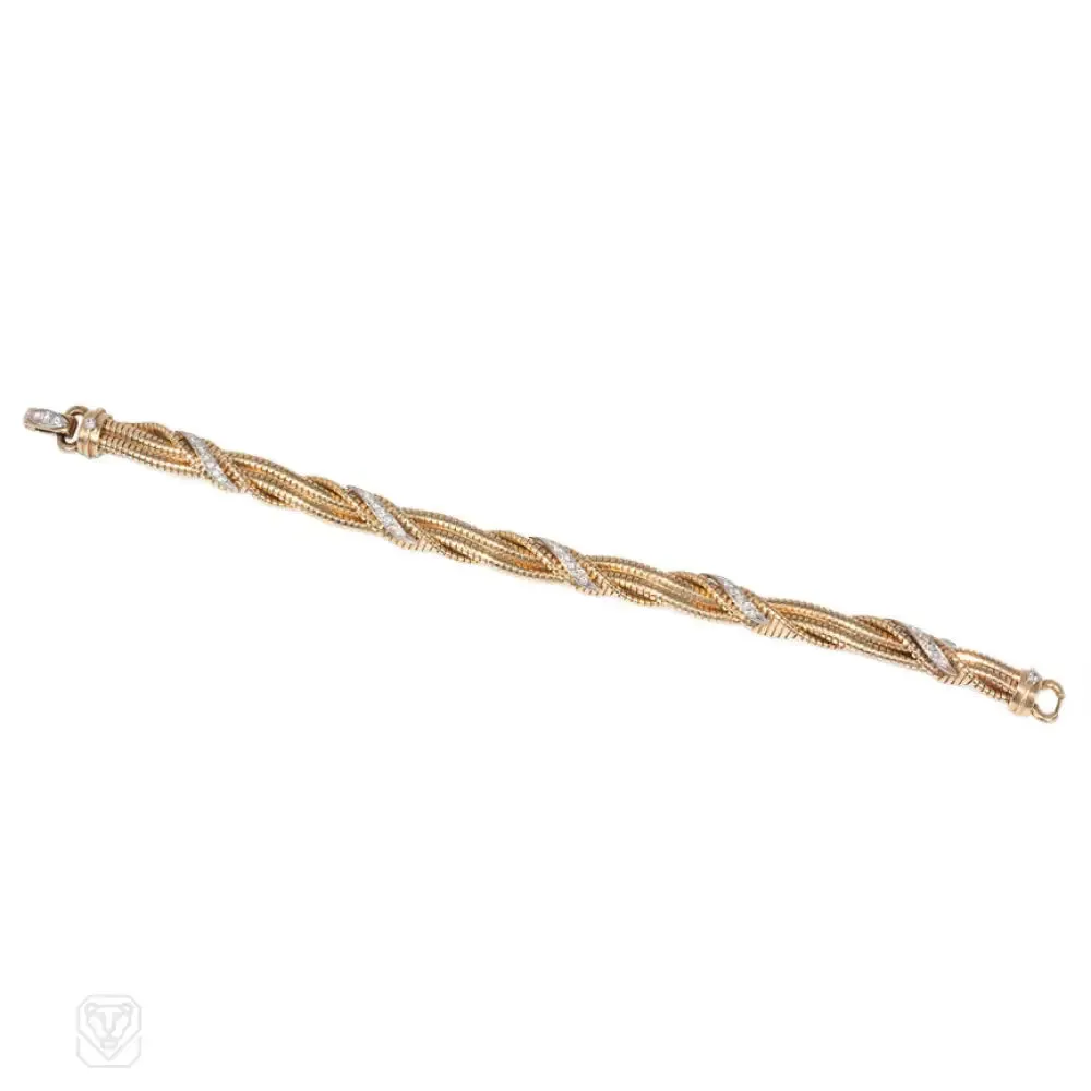 Retro gold and diamond gaspipe bracelet, Tiffany