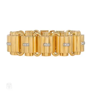Retro gold and diamond scalloped bracelet