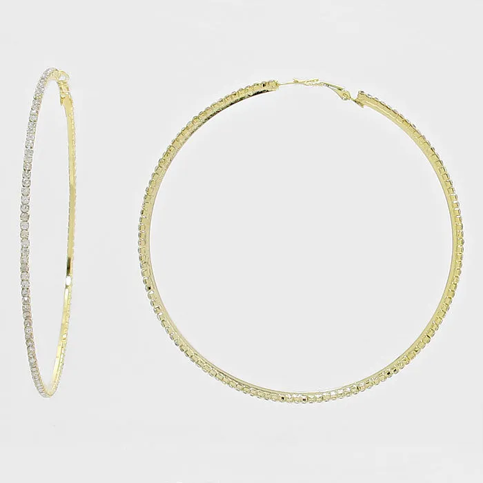 Rhinestone Hoop Earrings on Gold | 3.25" | 269230