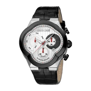 Roberto Cavalli Men's Chronograph Watch With Black Leather Strap