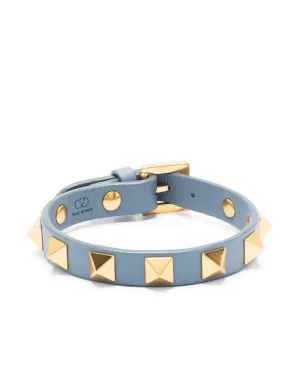 Rockstud Leather Bracelet in Popeline Blue