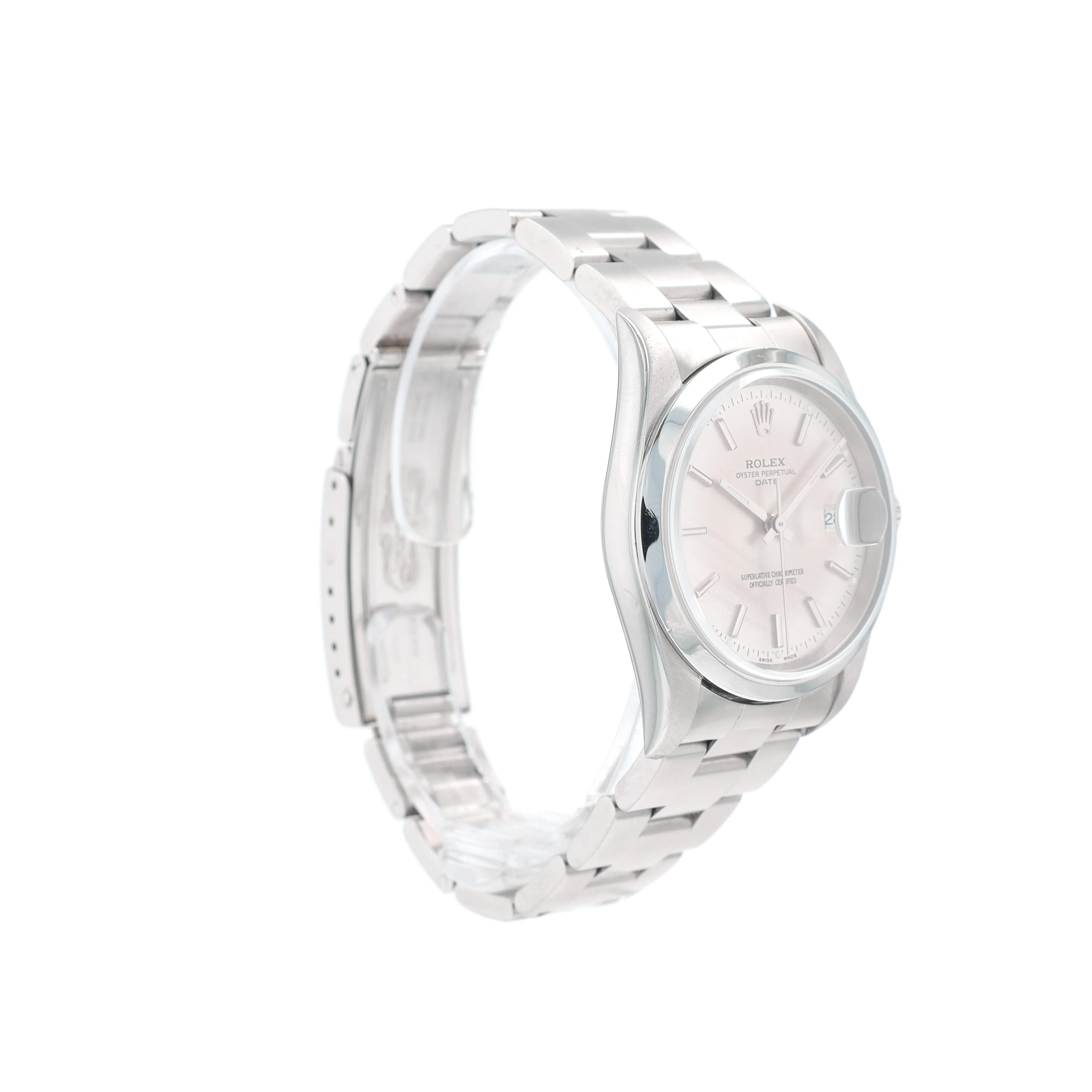 Rolex Date 15200 34mm Silver Index Dial Smooth Bezel Oyster Band
