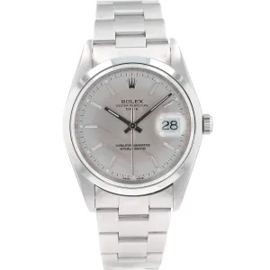 Rolex Date 15200 34mm Silver Index Dial Smooth Bezel Oyster Band