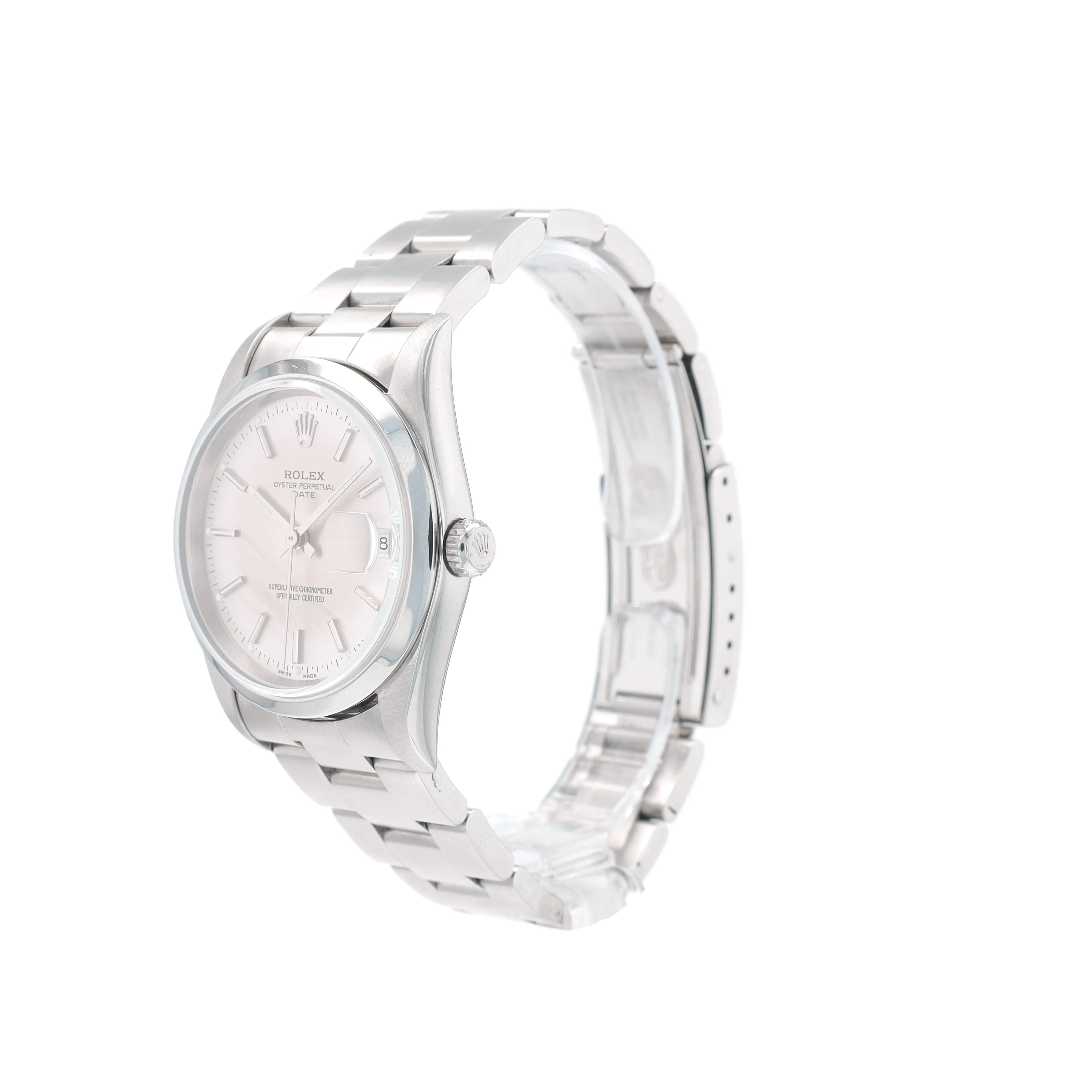 Rolex Date 15200 34mm Silver Index Dial Smooth Bezel Oyster Band