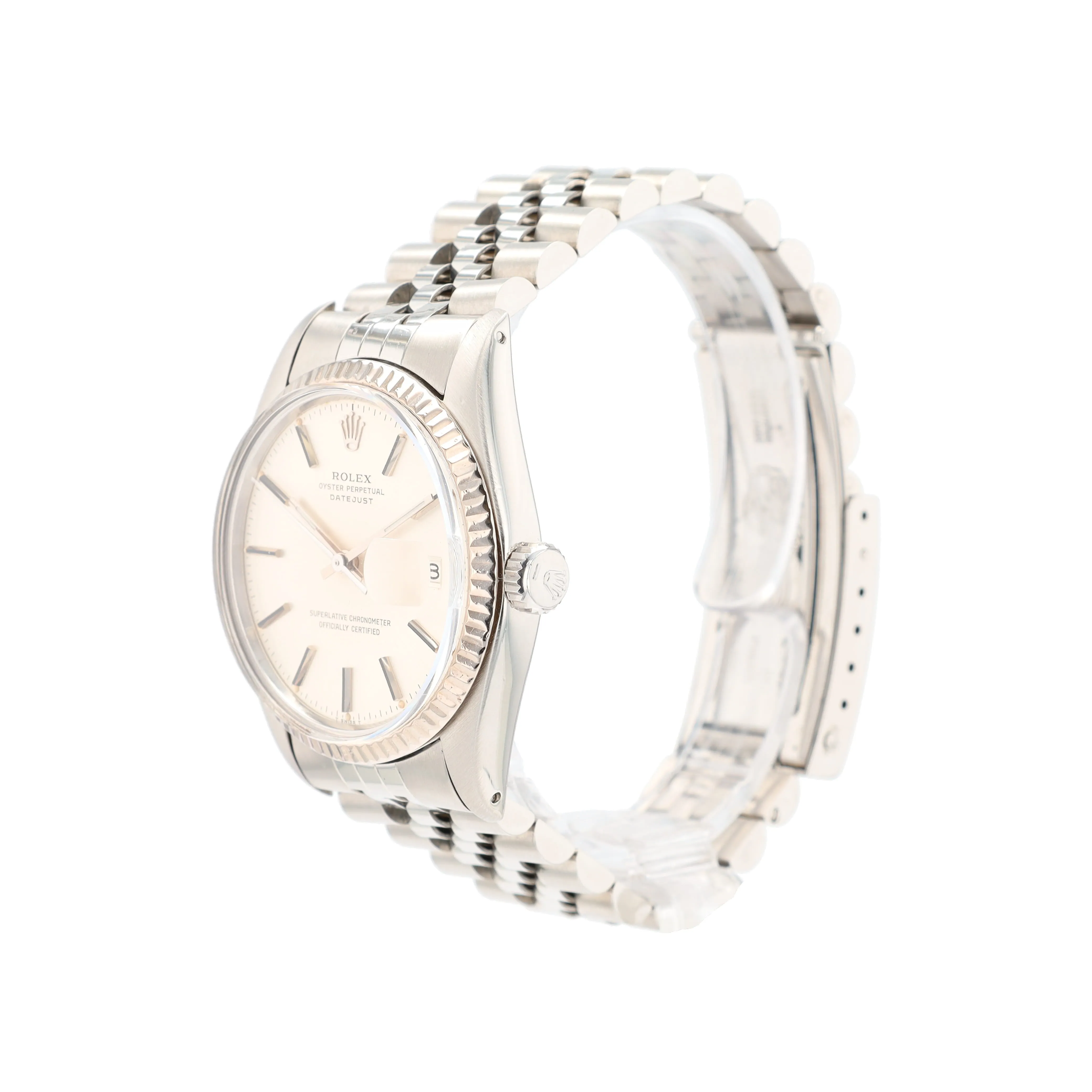 Rolex Datejust 16014 36mm Silver Index Dial Fluted Bezel Jubilee Band