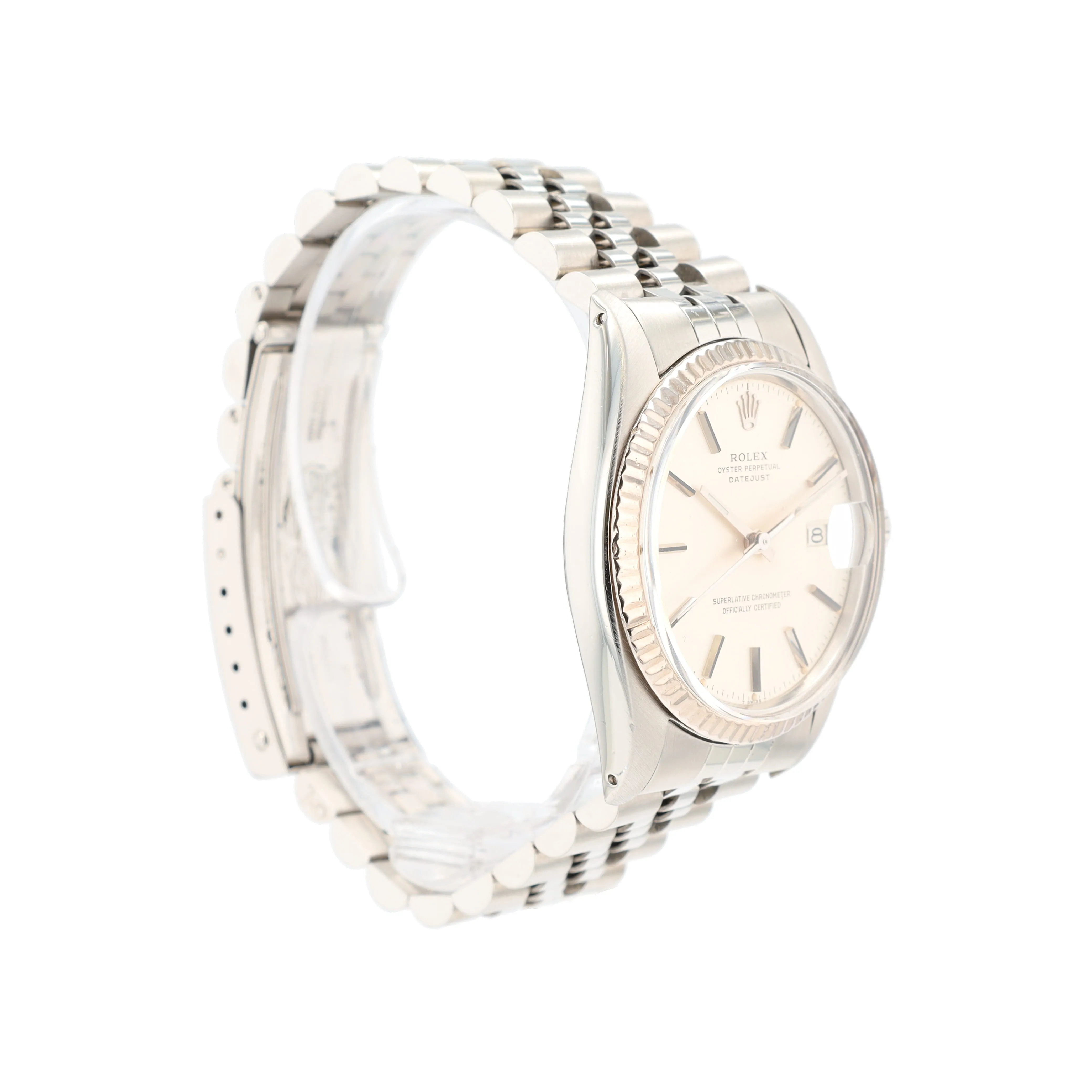 Rolex Datejust 16014 36mm Silver Index Dial Fluted Bezel Jubilee Band