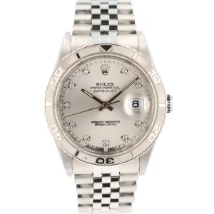 Rolex Datejust  16264 36mm Silver Diamond(O.S) Dial Turn-O-Graph Bezel Jubilee Band