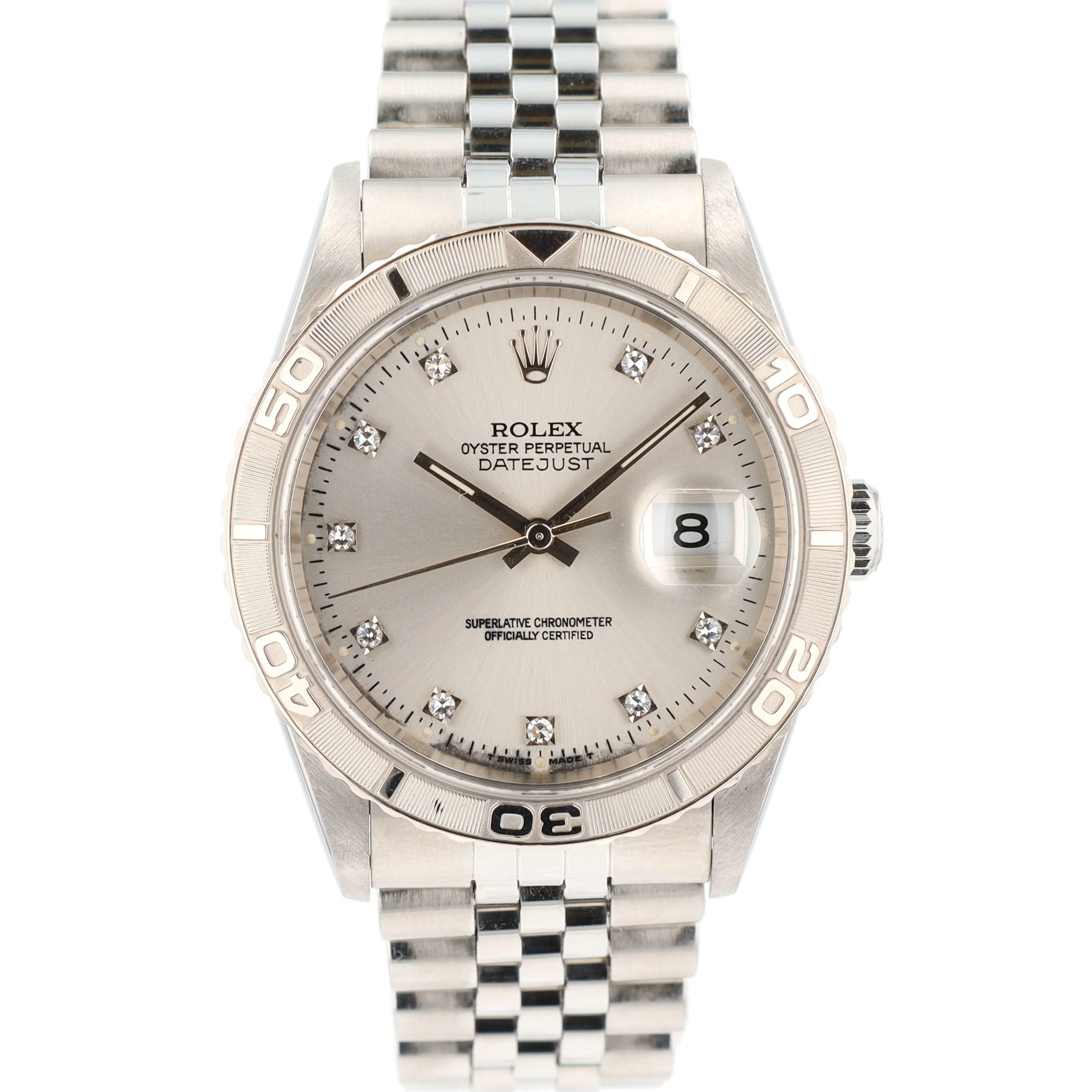 Rolex Datejust  16264 36mm Silver Diamond(O.S) Dial Turn-O-Graph Bezel Jubilee Band