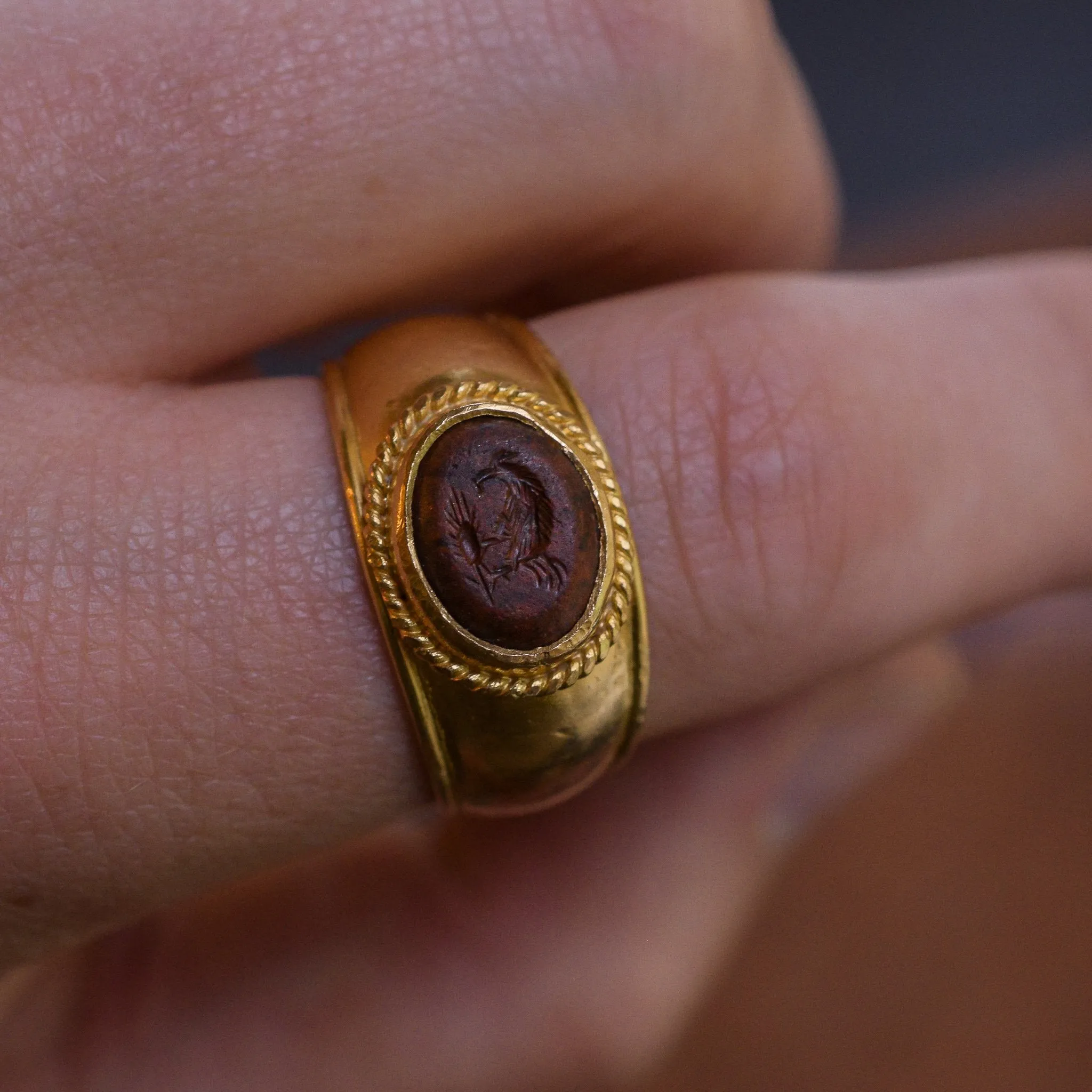 Roman Jasper Chicken Intaglio Signet Ring