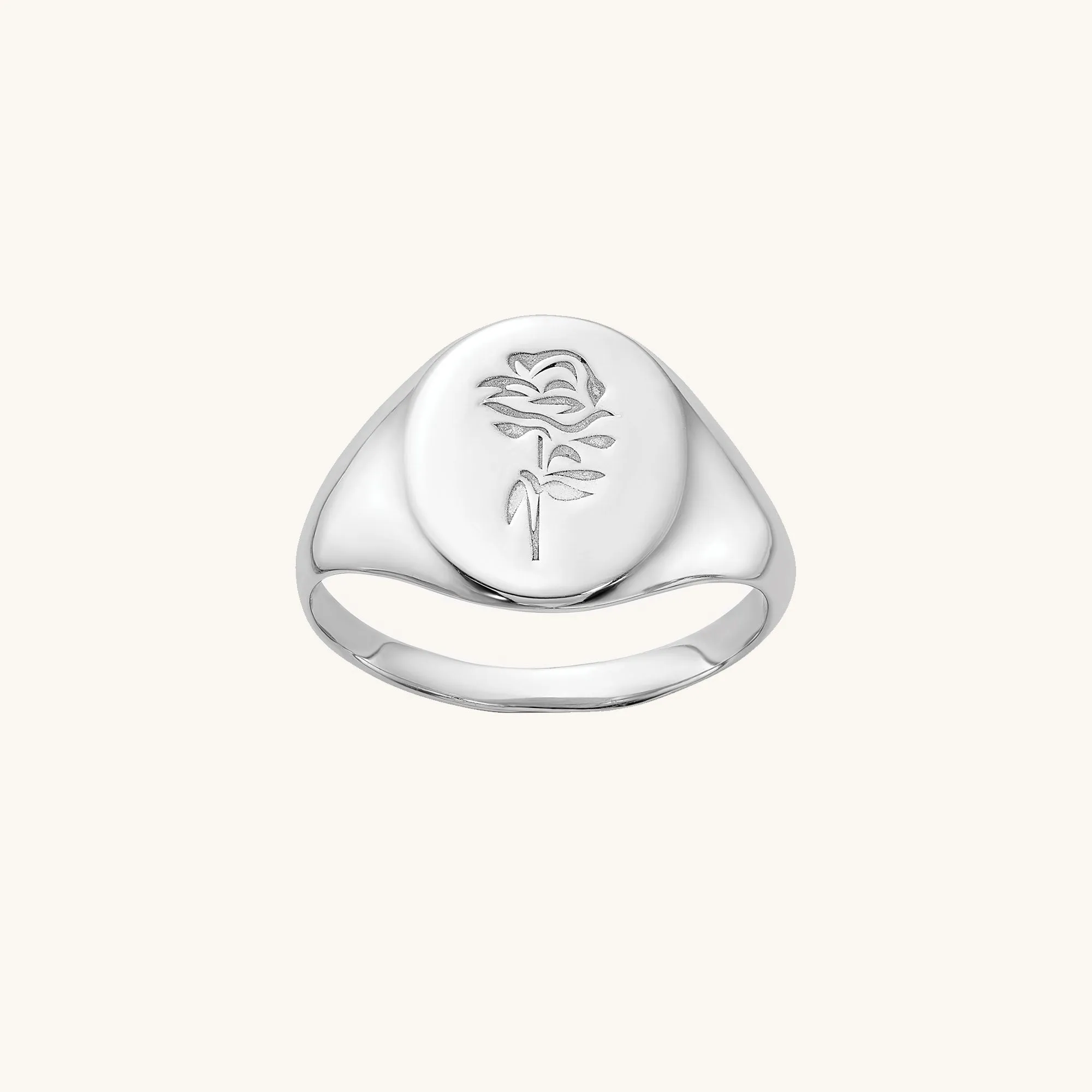 Rose Engraved Oval Signet Ring
