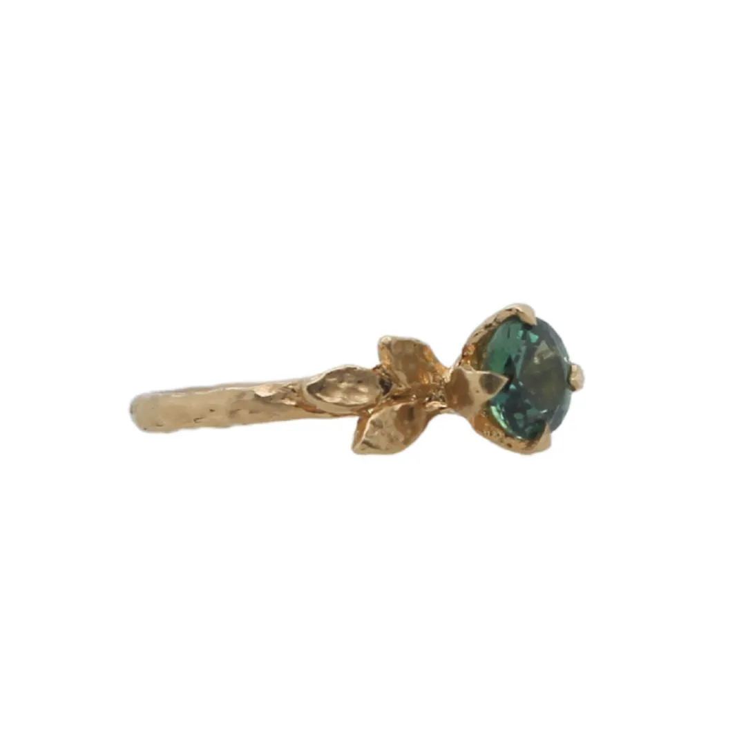 Round Green Sapphire Solitaire Leaf-y Engagement Ring