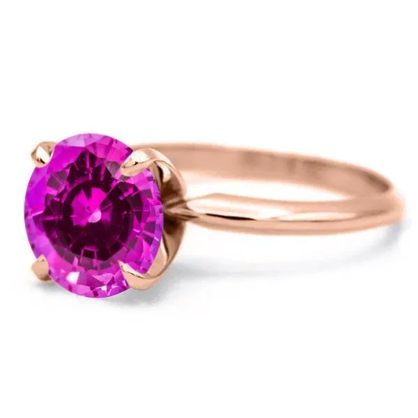 Round Pink Sapphire 14K Rose Gold 4 Prongs Solitaire Ring