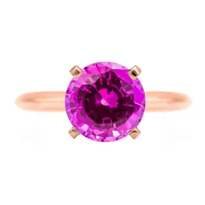Round Pink Sapphire 14K Rose Gold 4 Prongs Solitaire Ring