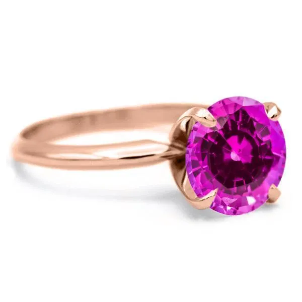 Round Pink Sapphire 14K Rose Gold 4 Prongs Solitaire Ring