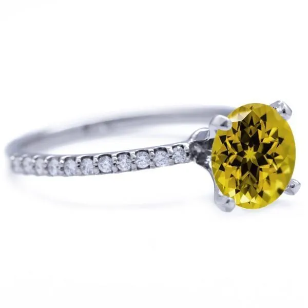Round Yellow Sapphire 4 Prongs Diamond Accent Ice Solitaire Ring
