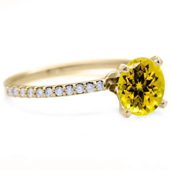 Round Yellow Sapphire 4 Prongs Diamond Accent Ice Solitaire Ring
