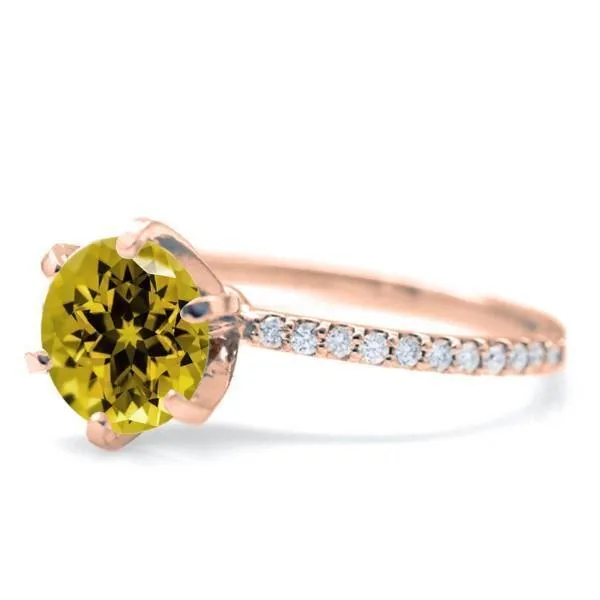 Round Yellow Sapphire 4 Prongs Diamond Accent Ice Solitaire Ring