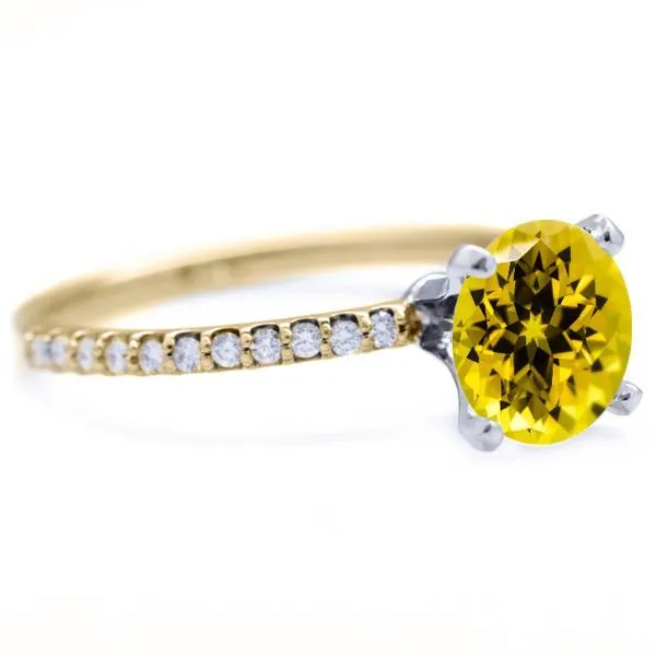 Round Yellow Sapphire 4 Prongs Diamond Accent Ice Solitaire Ring